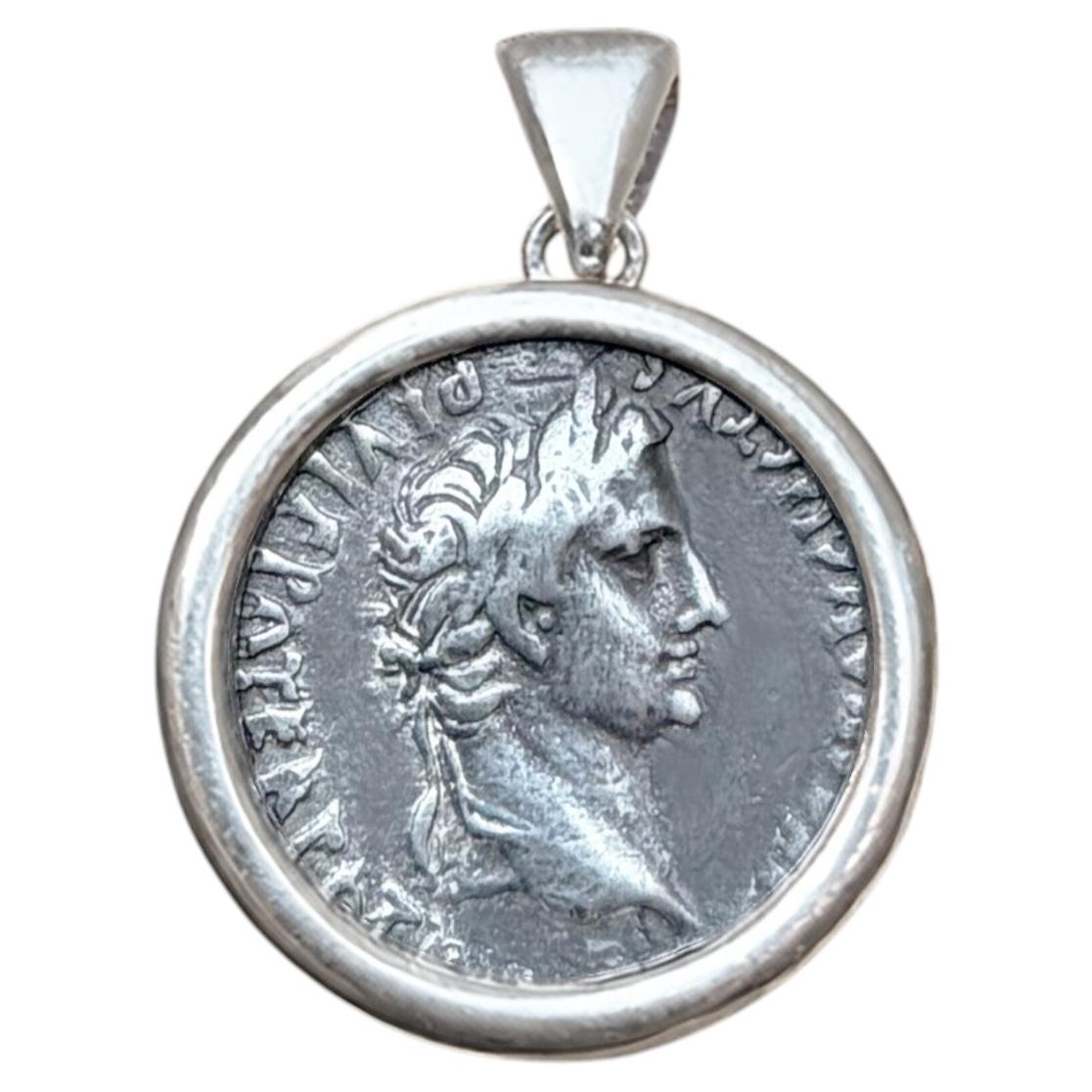 EMPEREUR AUGUS Véritable pièce de monnaie romaine antique du 1er siècle. Pendentif BC