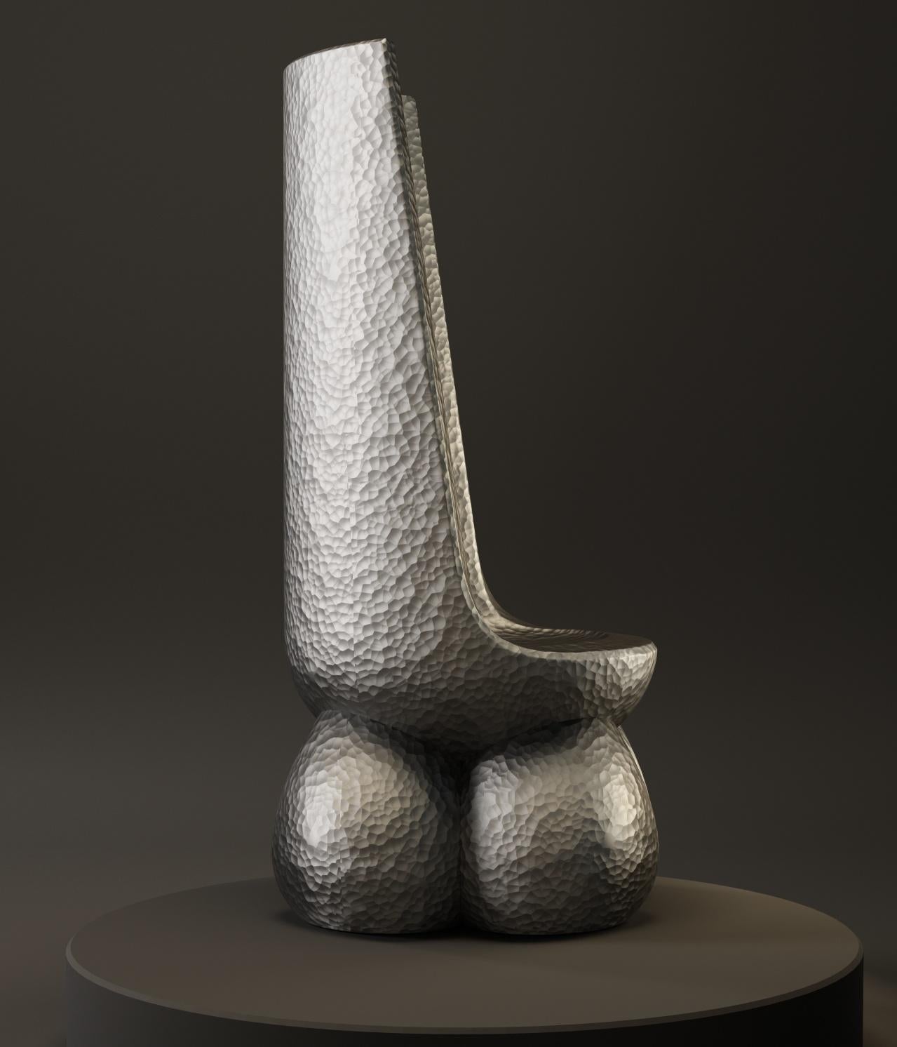 A massive aluminium chair, penetrated with warmth and energy of handwork.
Elegant shape and free lines together with the massiveness and brutality are combined in one image of the «EMPEROR» chair. Sculptural chair is aimed to create a unique
