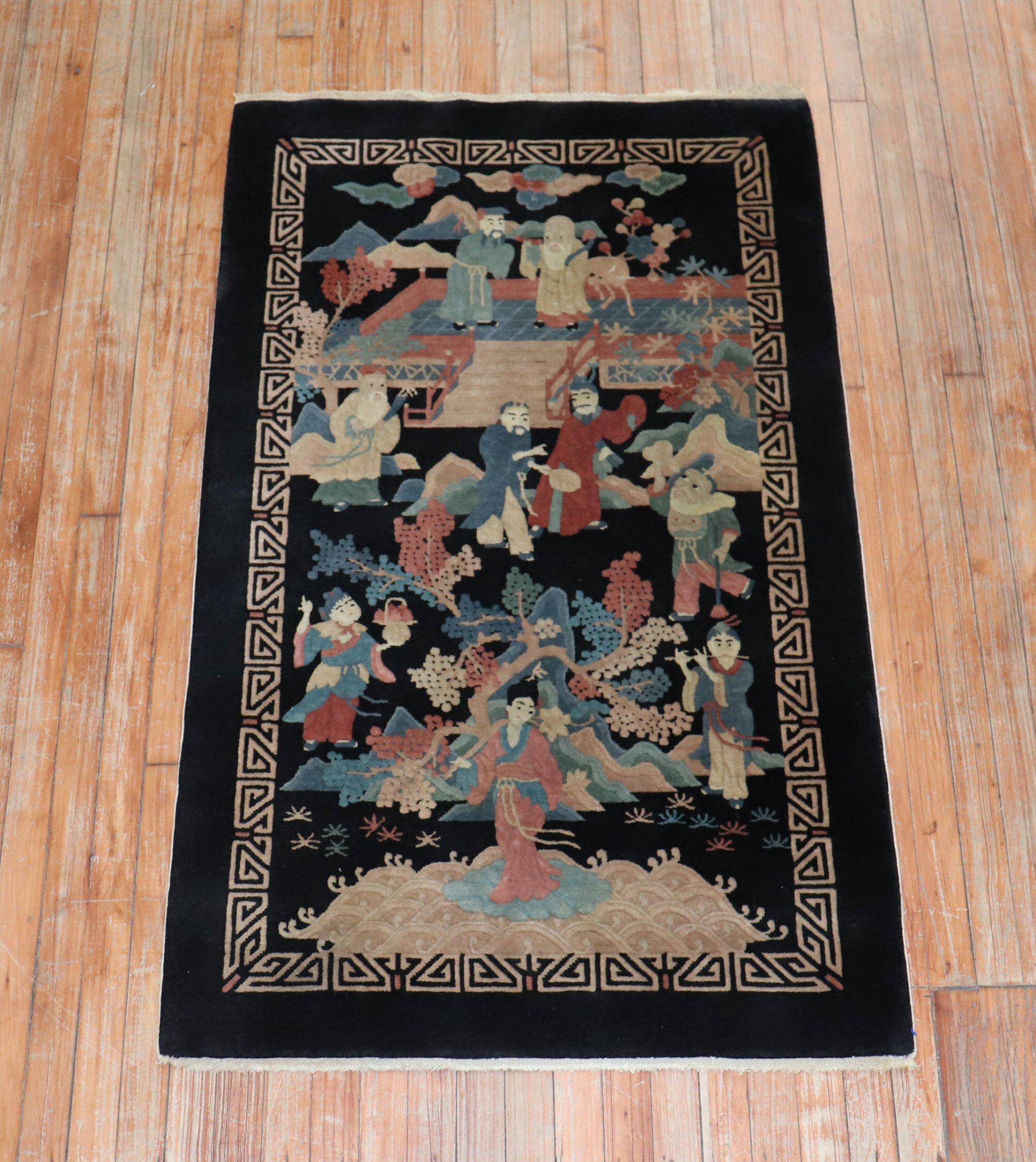 A third quarter of the 20th century Chinese Emperor Empress Chinese pictorial conversation rug.

Measures: 3' x 5'.