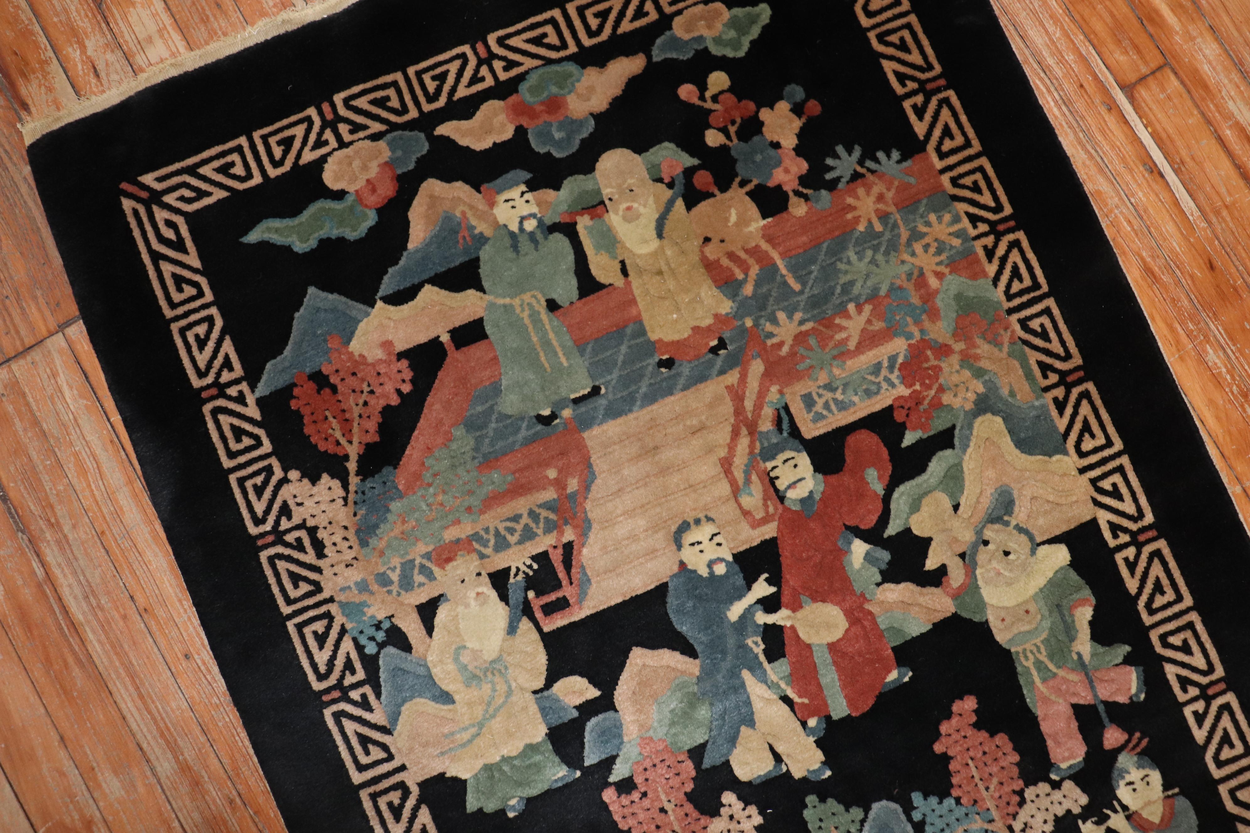 Folk Art Emperor Empress Chinese Scatter Size 20th Century Rug For Sale