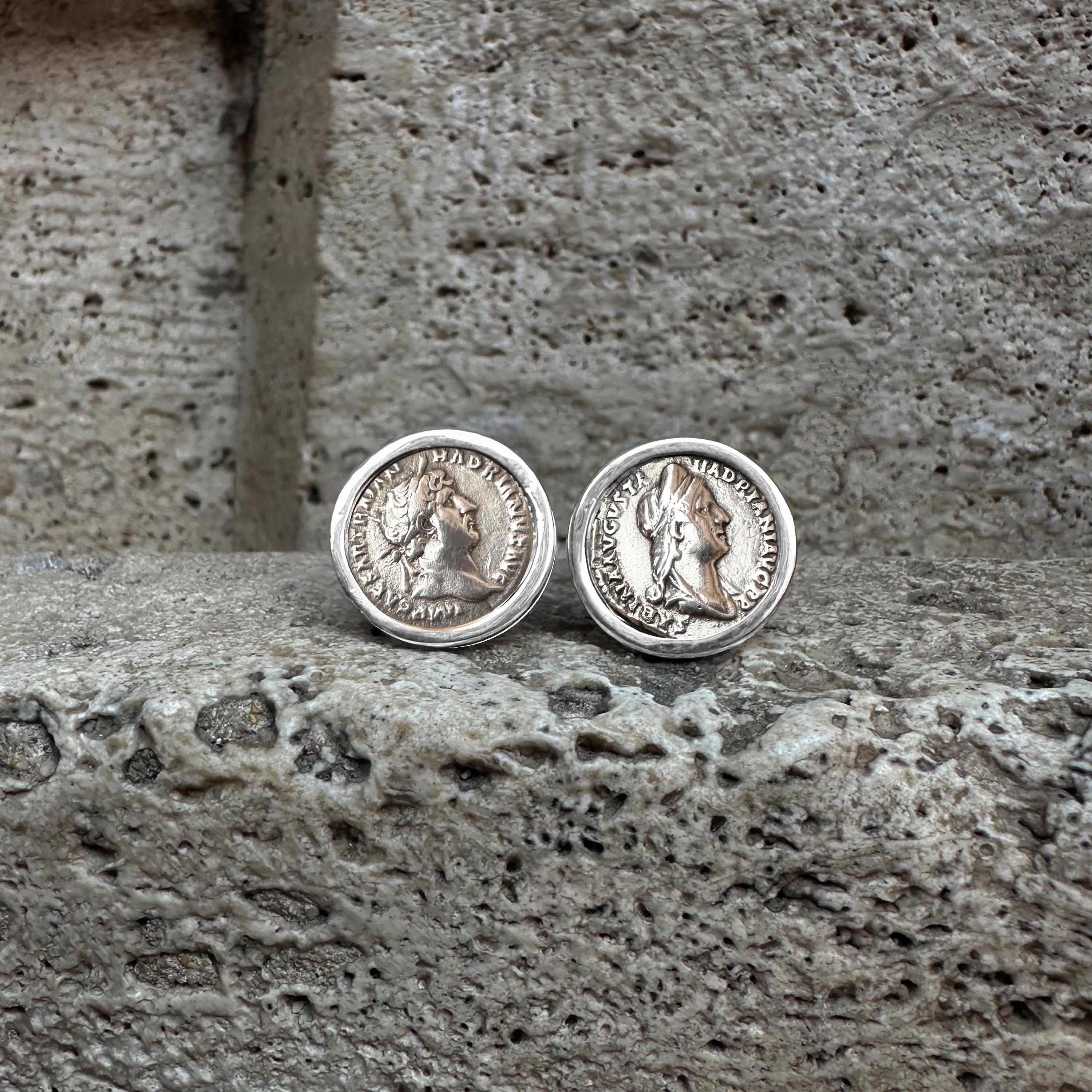Kaiser Hadrian und Sabina Römische Münze Silber Manschettenknöpfe 2. Jh. AD für Damen oder Herren