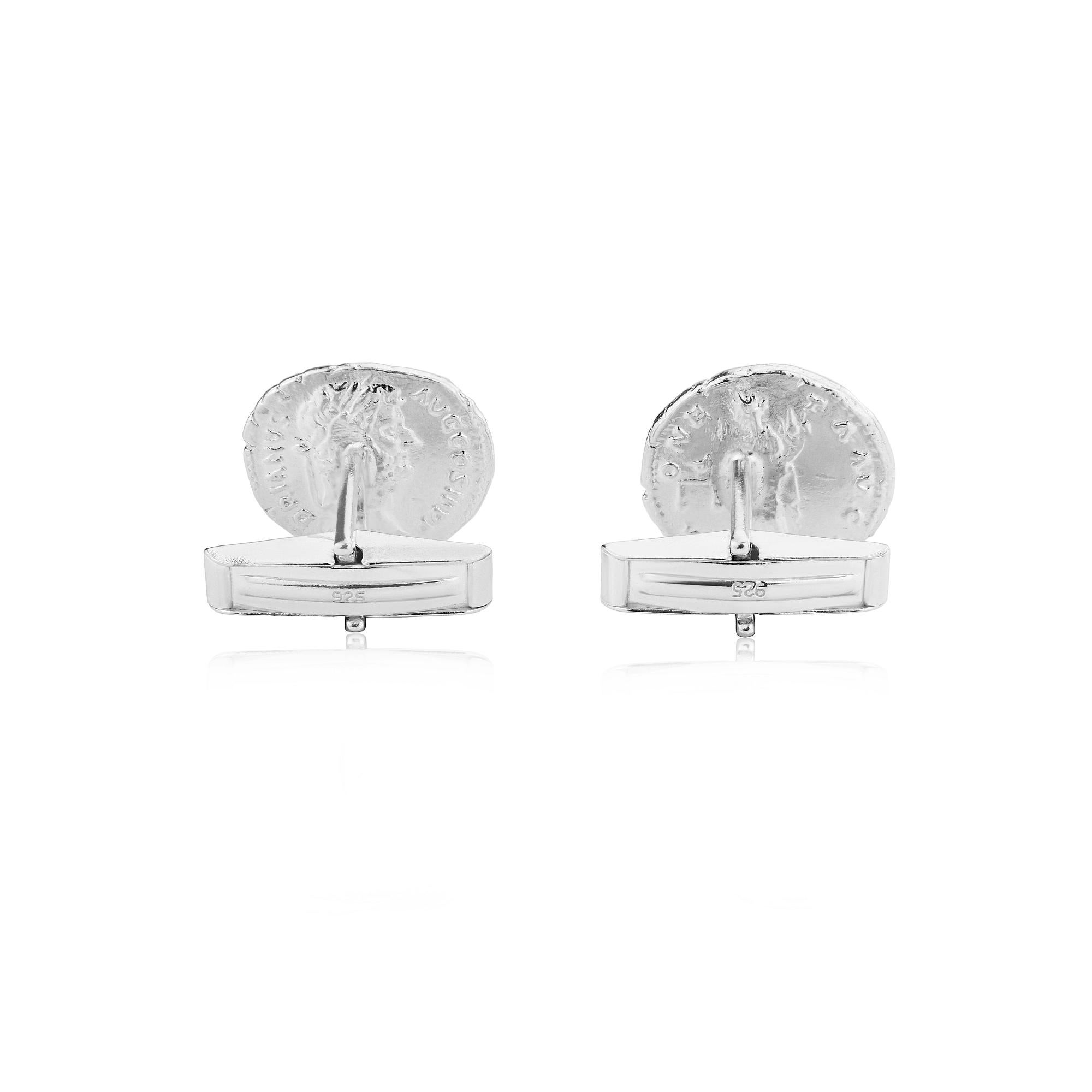 Classical Roman Emperor Hadrian Cufflinks in Sterling Silver For Sale