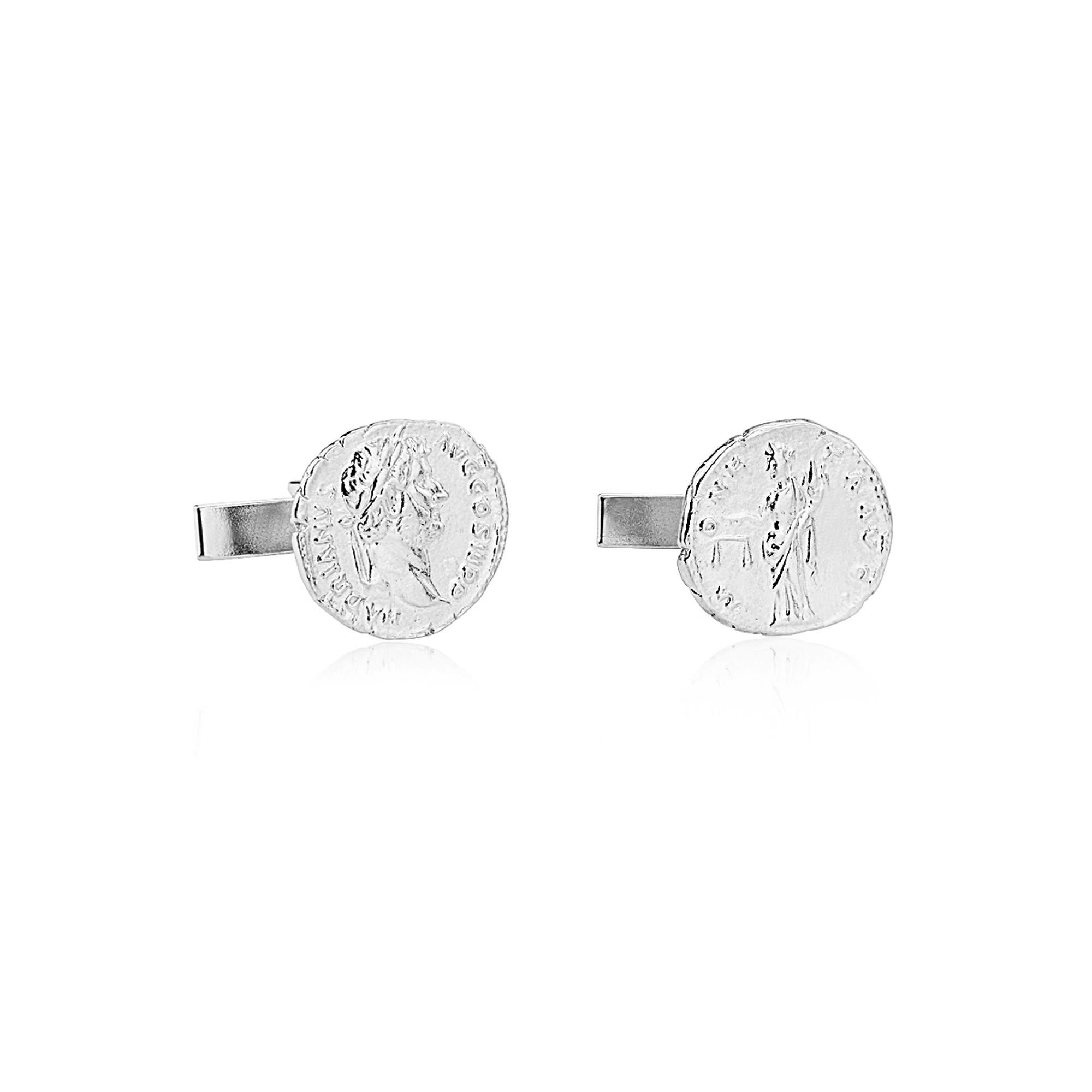 Emperor Hadrian Cufflinks in Sterling Silver In New Condition For Sale In London, GB