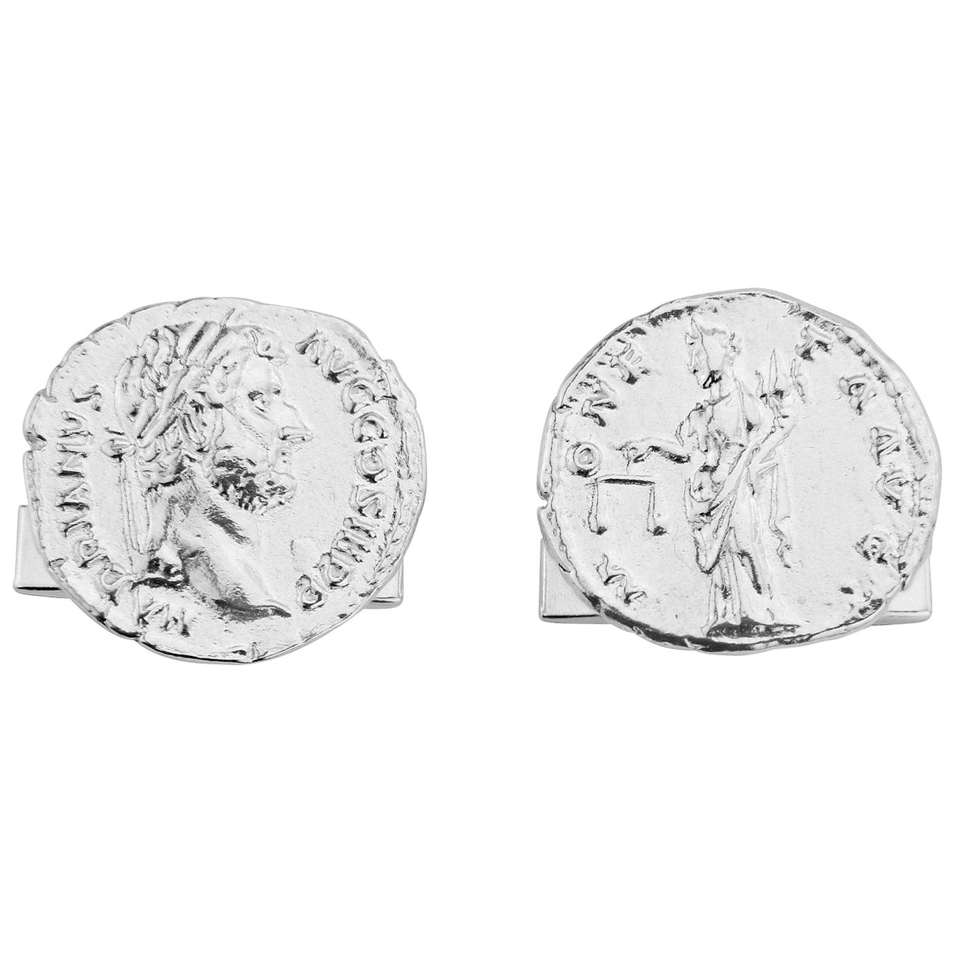 Emperor Hadrian Cufflinks in Sterling Silver For Sale