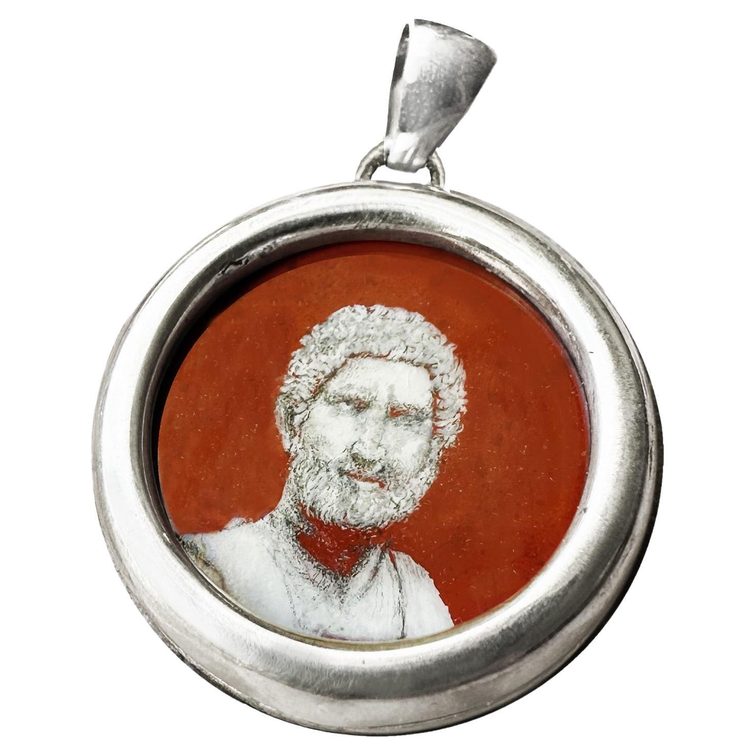 Ciondolo d'argento 925 dell'EMPERATORE HADRIAN dipinto a mano su diaspro egiziano
