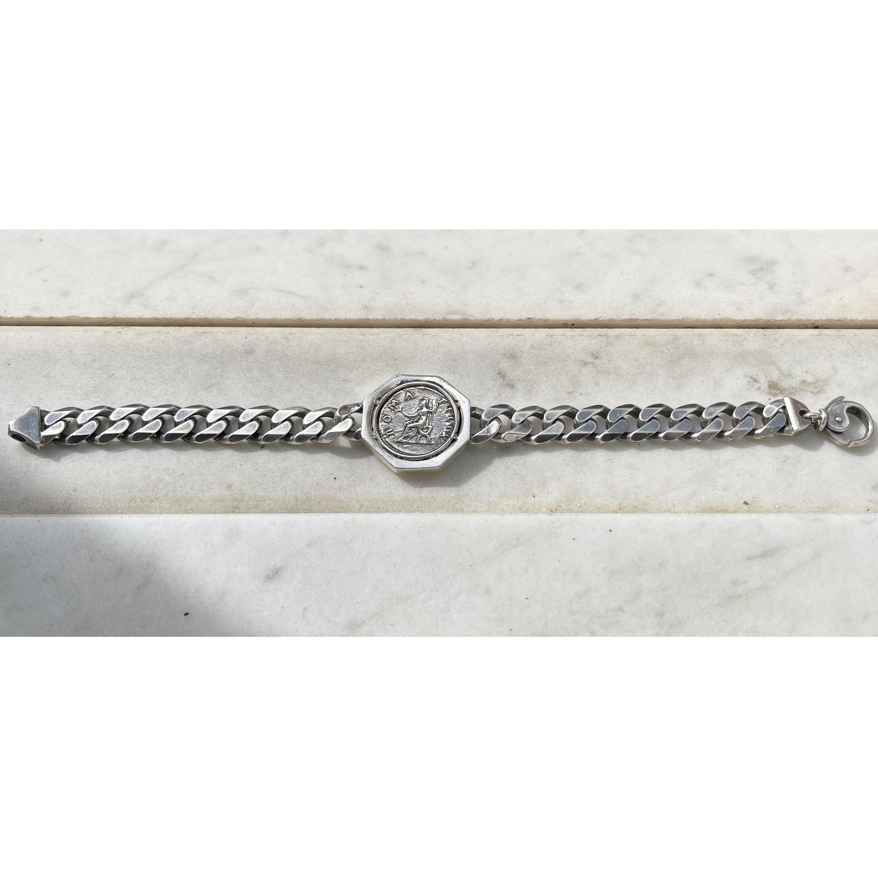 Classical Roman Emperor Hadrian Roman Coin 2nd Cent. AD Sterling Silver Bracelet For Sale