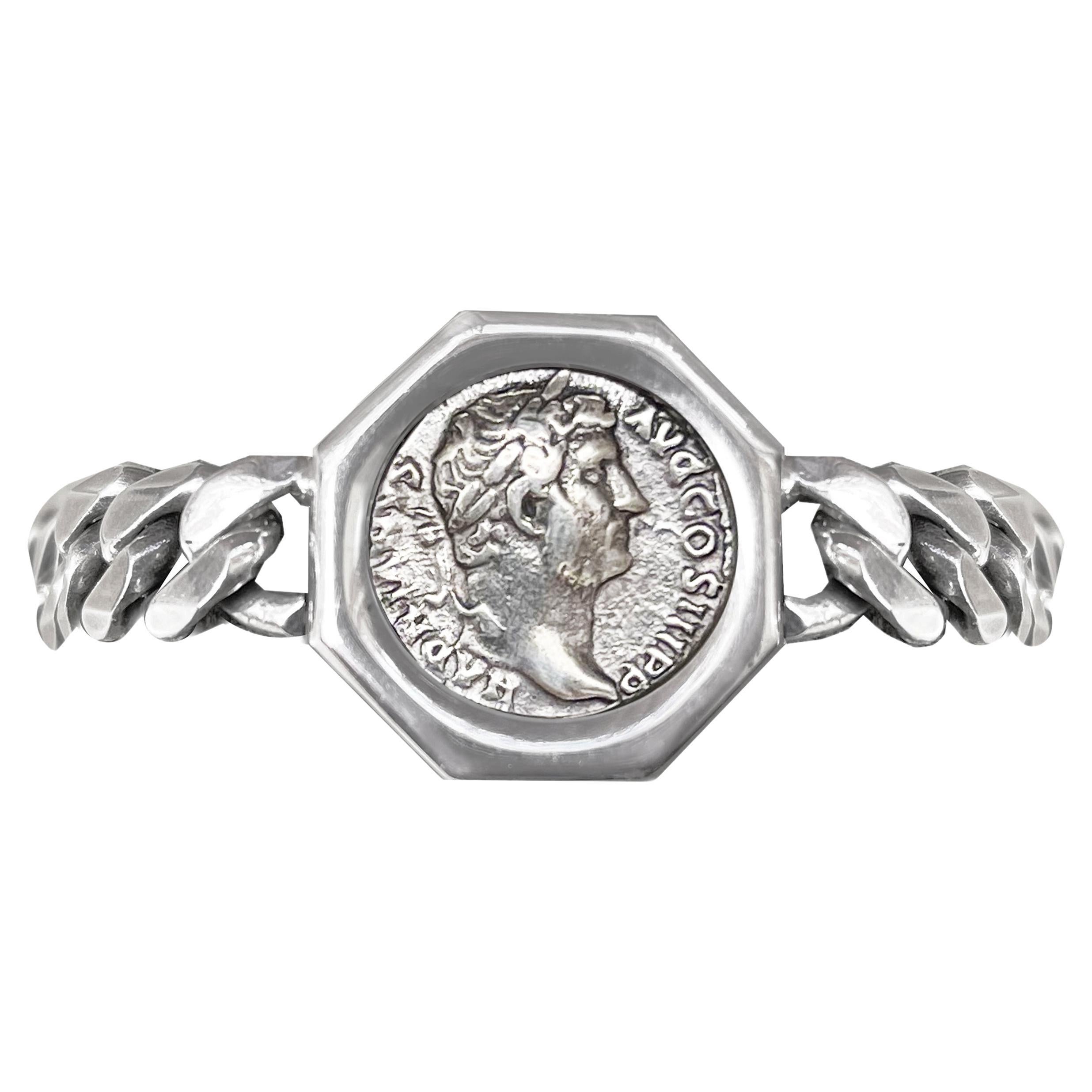 Emperor Hadrian Roman Coin 2nd Cent. AD Sterling Silver Bracelet For Sale