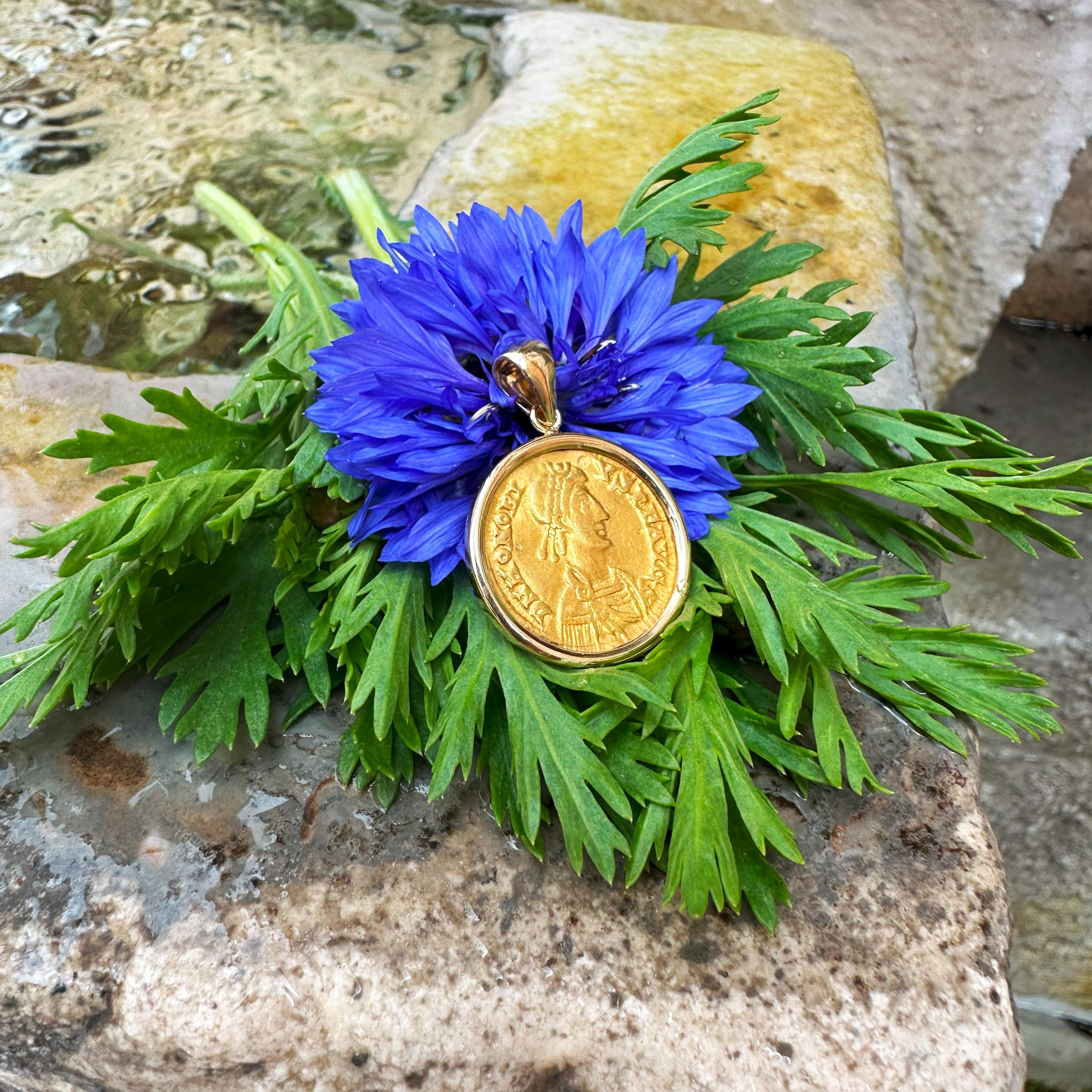 da uomo o donna Ciondolo a forma di moneta d'oro bizantino antico e genuino dell'EMPERATORE HONORIUS (24 Kt) in vendita