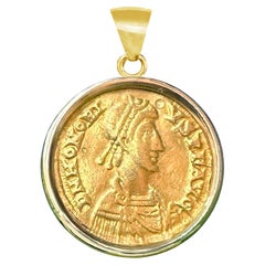 Ciondolo a forma di moneta d'oro bizantino antico e genuino dell'EMPERATORE HONORIUS (24 Kt)