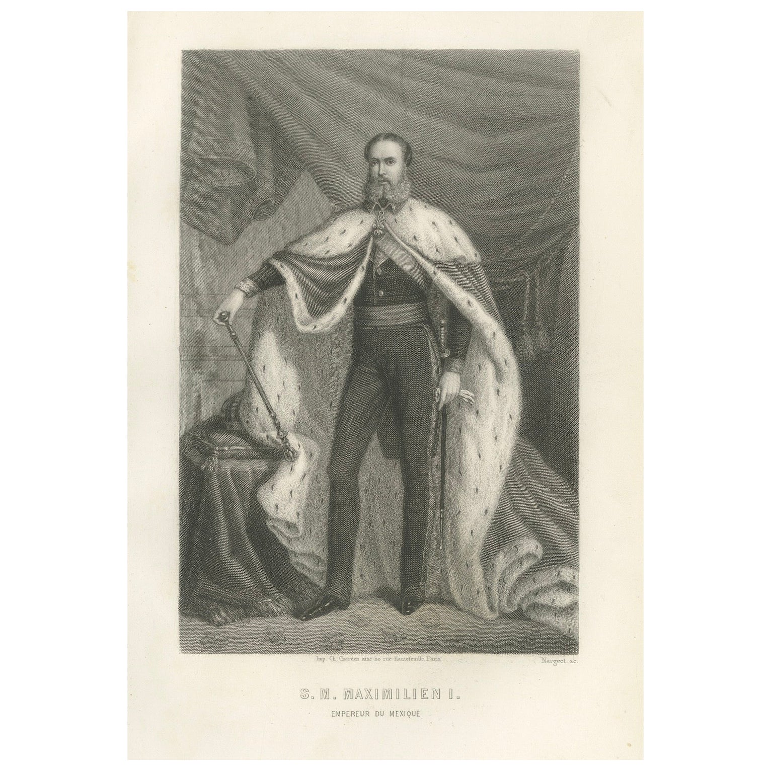 Kaiser Maximilian I. von Mexiko - Antiker kaiserlicher Porträtstich, 1867