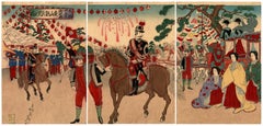 Emperor Meiji Silver Wedding Jubilee, Nobukazu Japanese Triptych, 1894