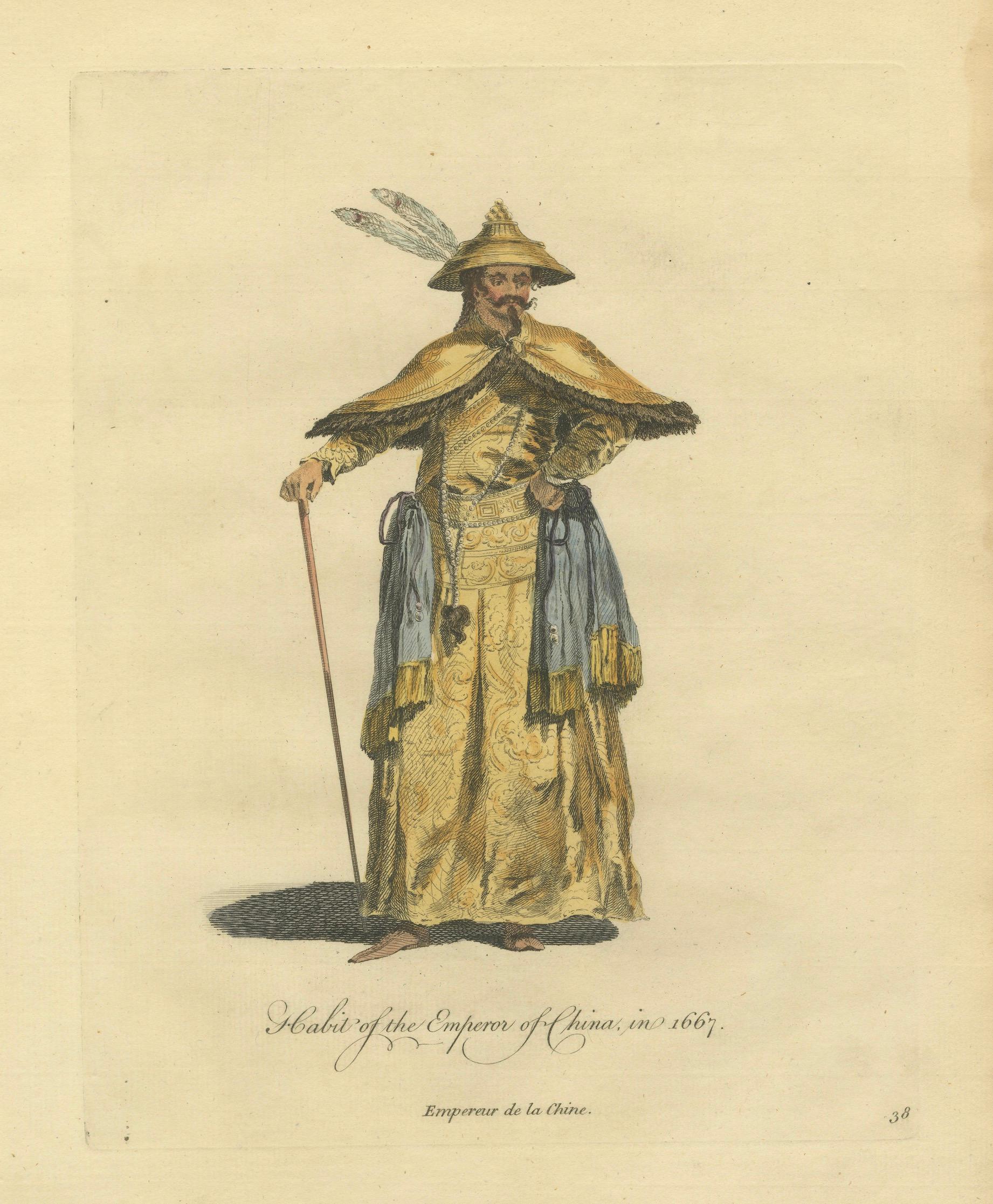 Emperor of China in Imperial Court Dress, Antique Print, Jefferys 1749