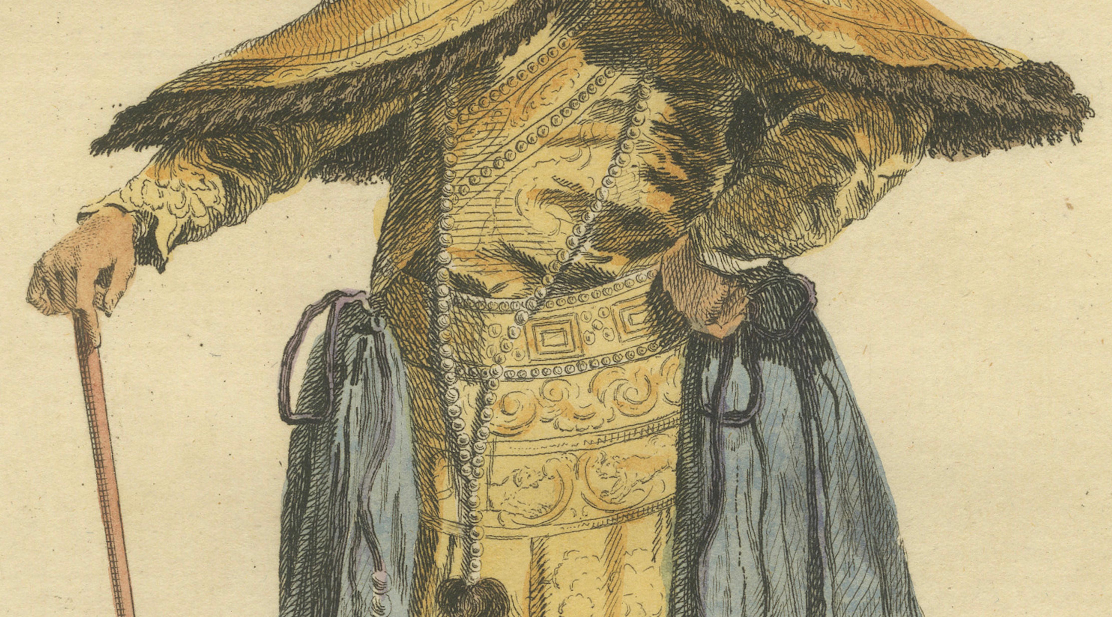 Emperor of China in Imperial Court Dress, Antique Print, Jefferys 1749