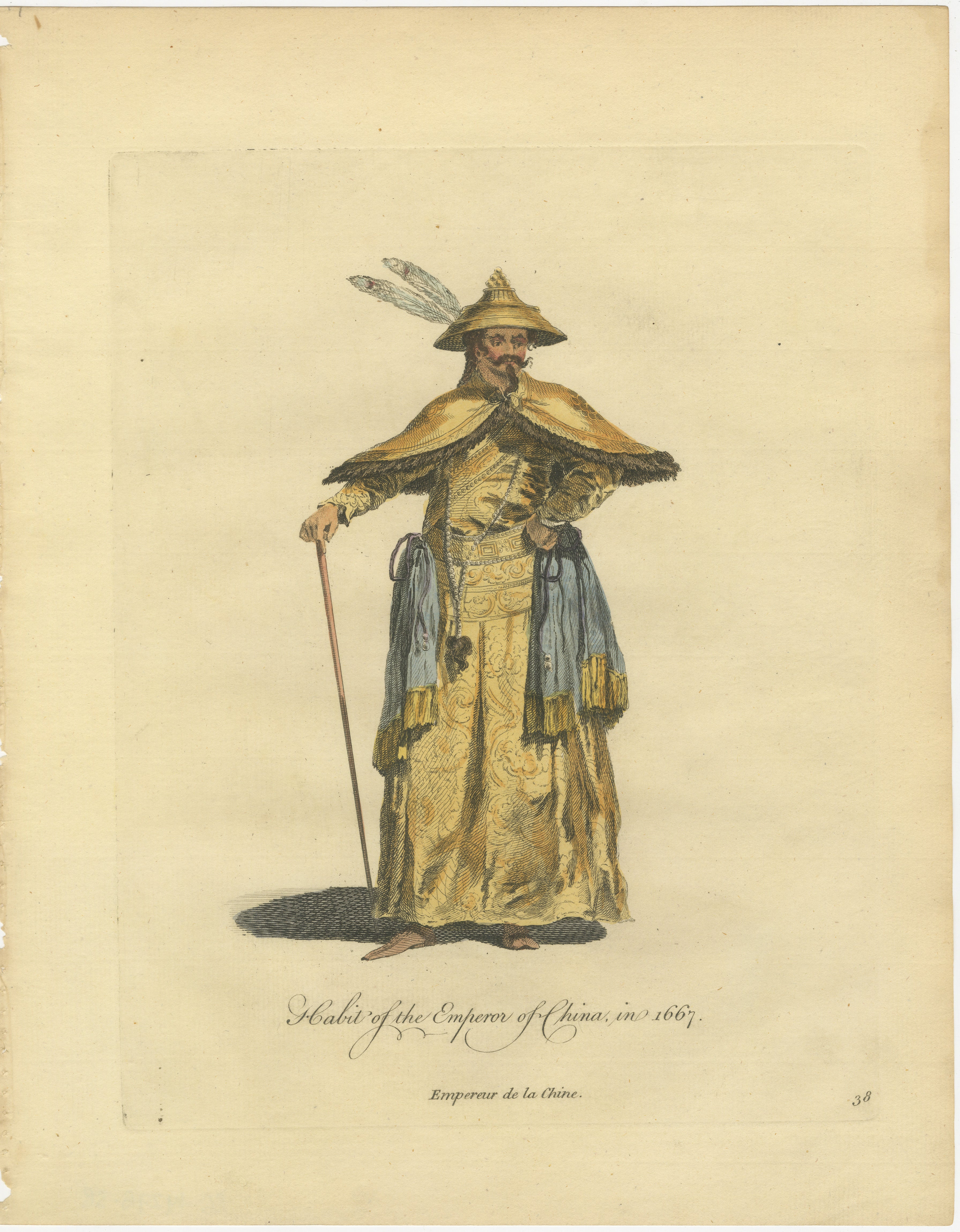 Emperor of China in Imperial Court Dress, Antique Print, Jefferys 1749