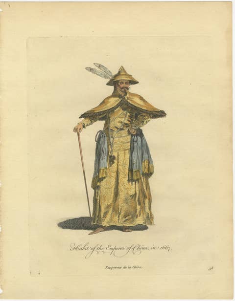 Emperor of China in Imperial Court Dress, Antique Print, Jefferys 1749
