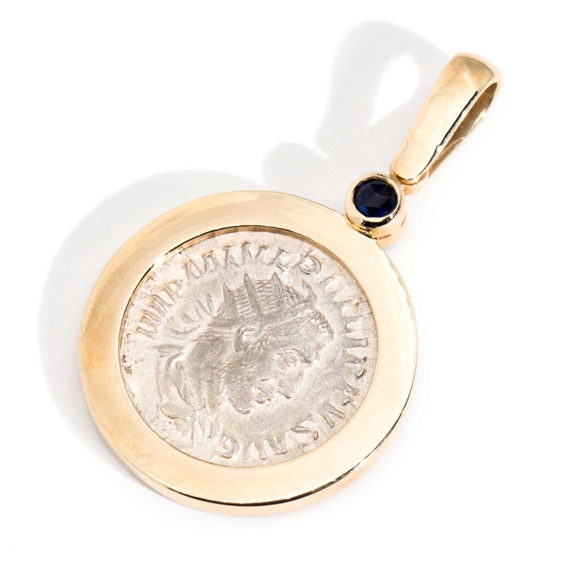 Rose Cut Emperor Philip I the Arab and Salus Ancient Coin Pendant in 9 Carat Yellow Gold