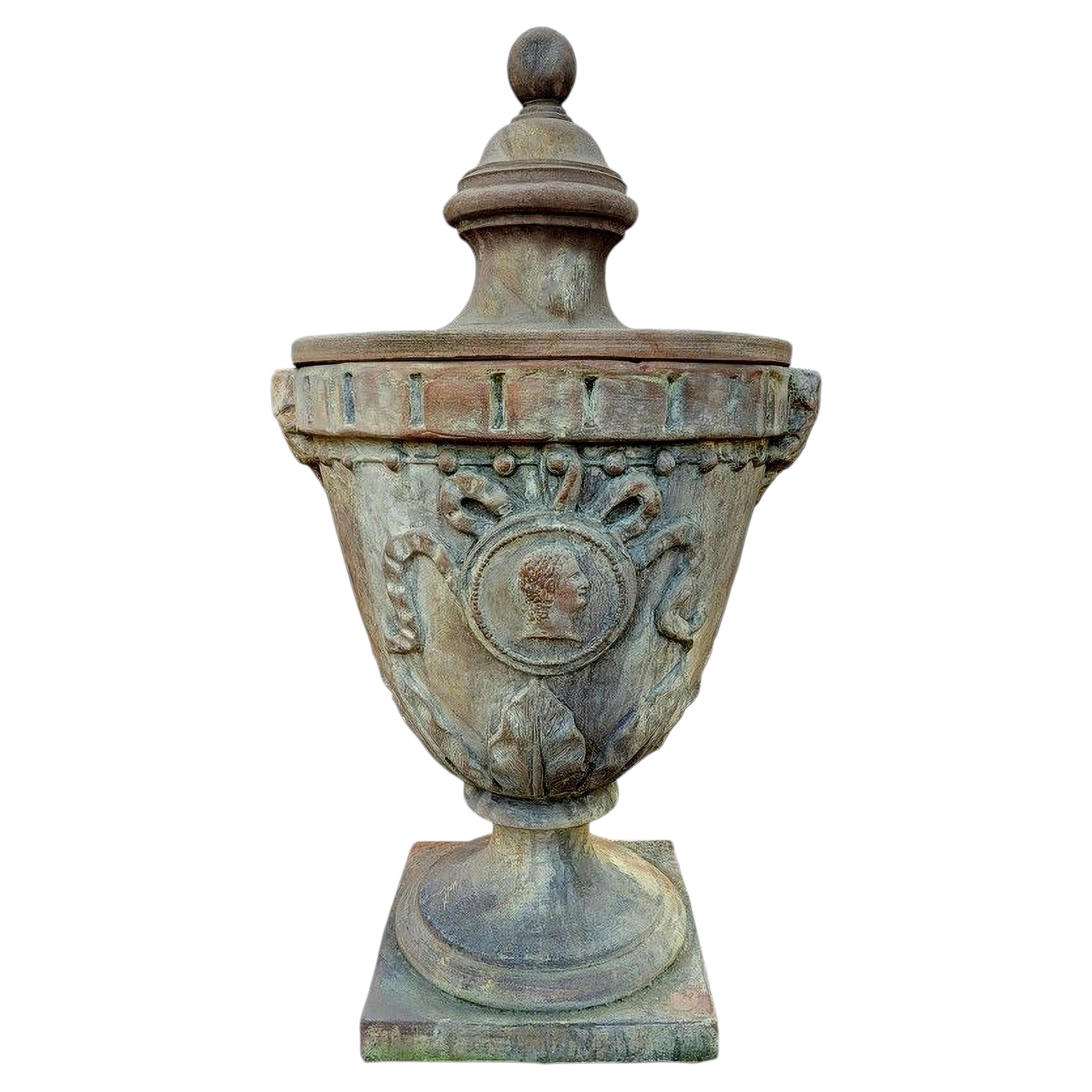 EMPEROR PILLAR VASE WITH CUP - TERRACOTTA GARDEN ORNAMENTAL 21th Century For Sale