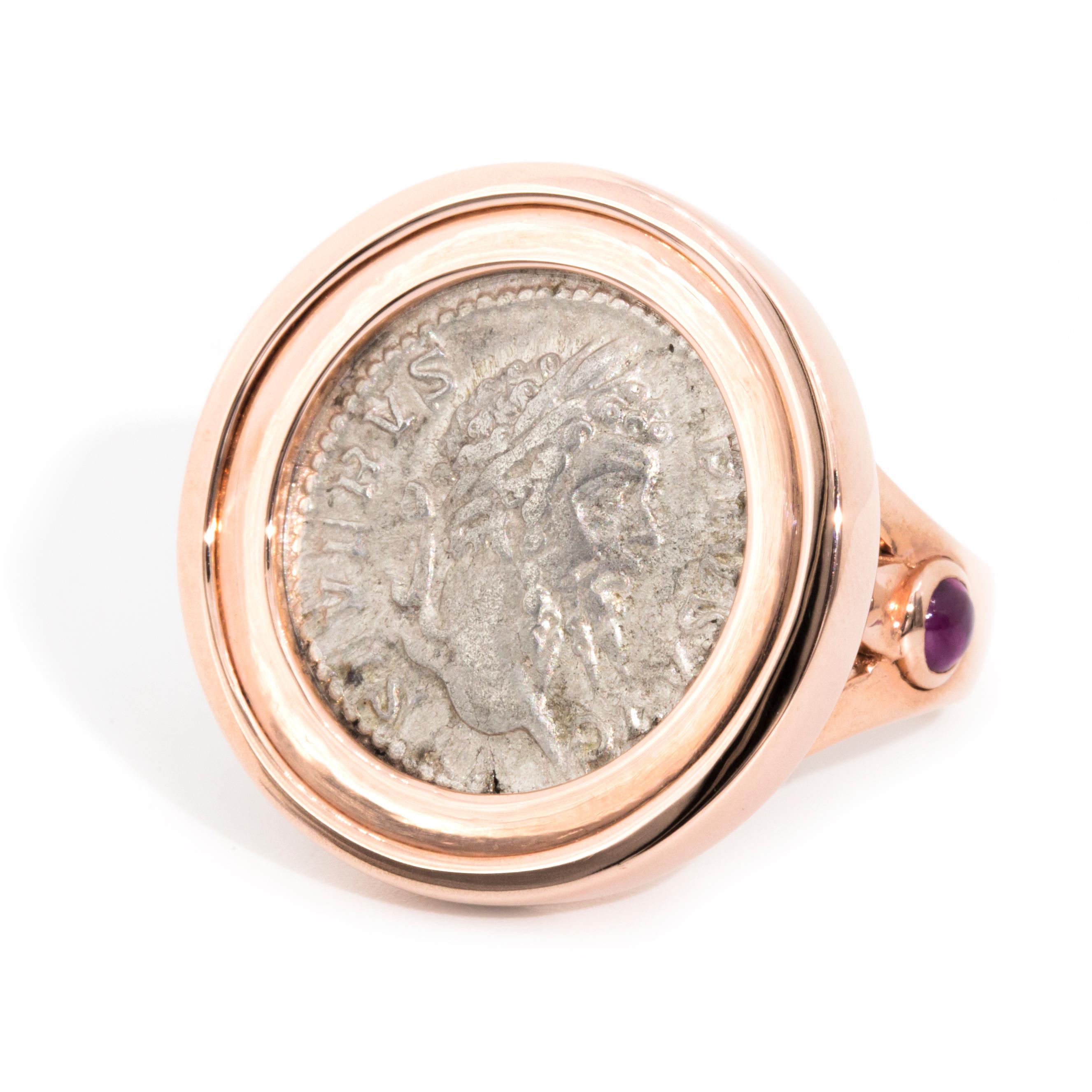 Women's or Men's Emperor Septimius Severus and Fortuna Ancient Coin 9 Carat Rose Gold Ring