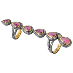 Retro Emperor Style Tourmaline and Diamond Ring in 18 Karat Gold and Silver