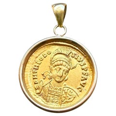 Emperor Theodosius II Gold Byzantine Coin 18KT gold Pendant