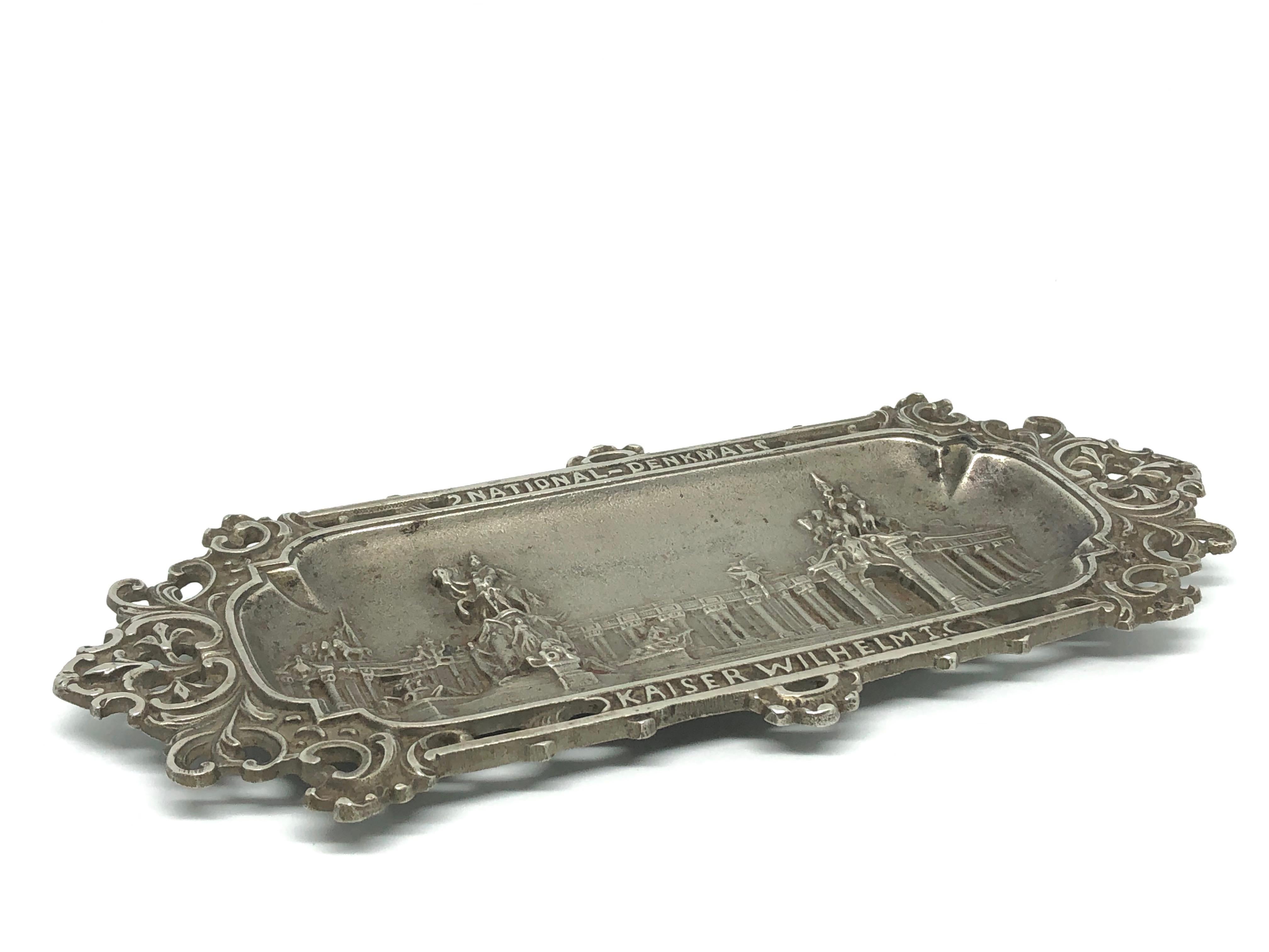 Beautiful metal tray or catchall to hold quills. Made of cast Iron, has some nice patina, but this is old-age. A beautiful piece for your desk or any room. It was made for the 100th year anniversary of the National Monument 1797-1897 in Berlin,