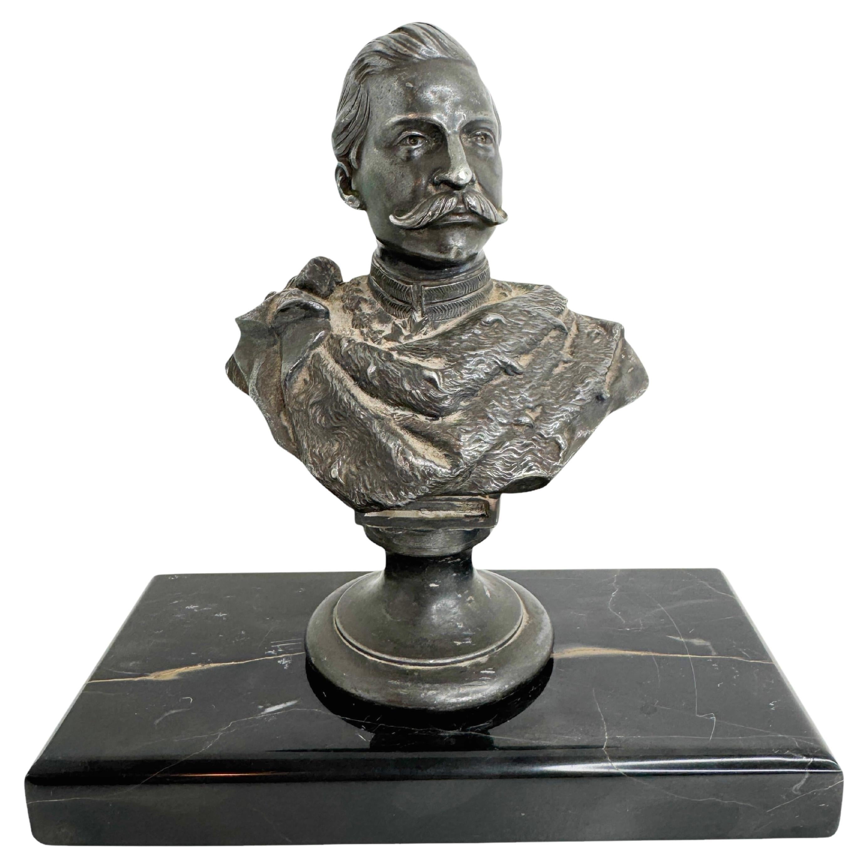 Emperor Wilhelm II. Sculpture Bust on Marble Base Antique German, 1900s