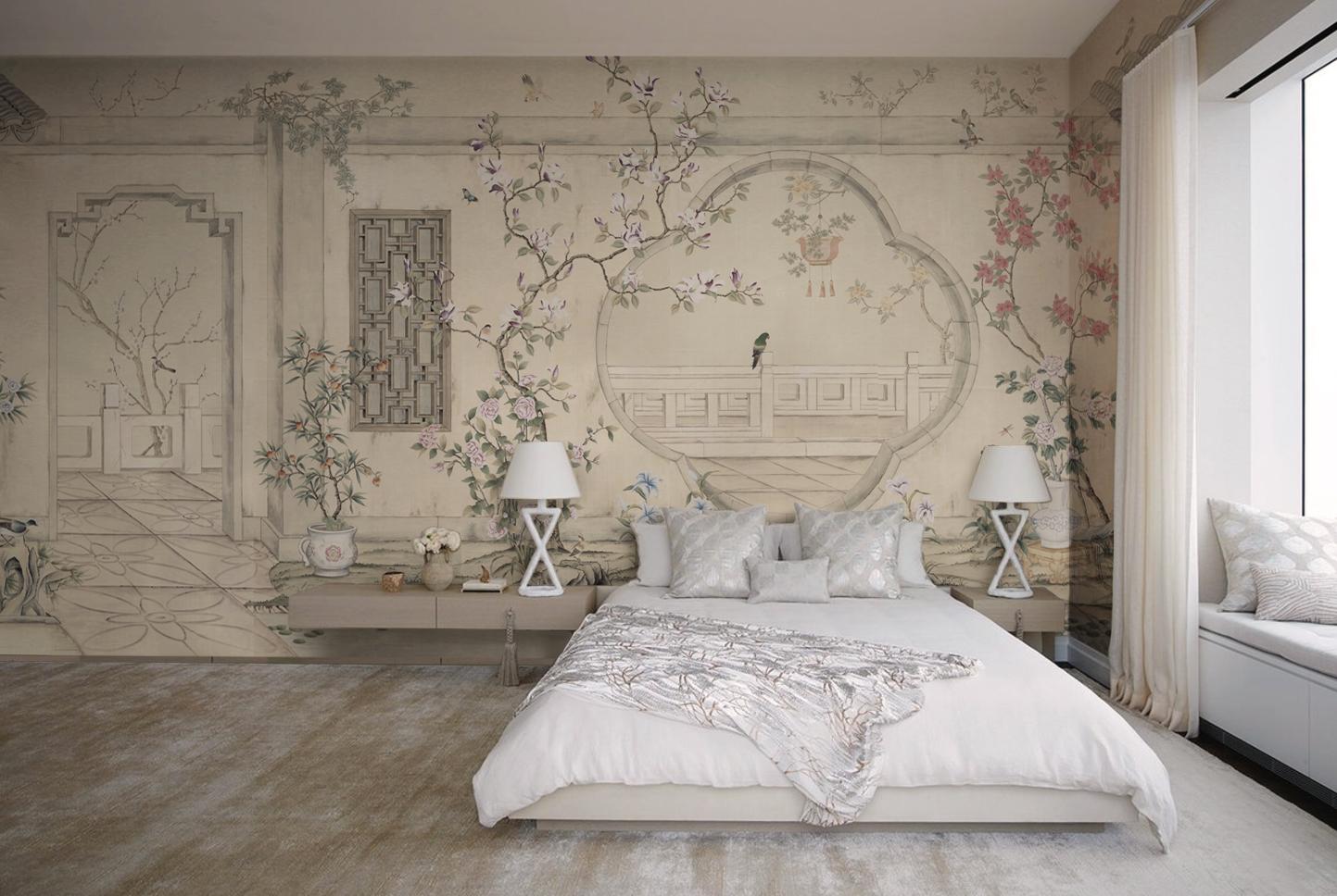Hand-Painted Emperor's Garden Chinoiserie Mural