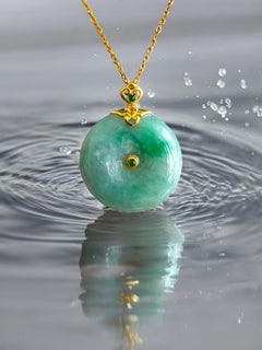 Emperors Round Burmese Green A-Jadeite 24mm Donut Pendant (with 18K Yellow Gold)