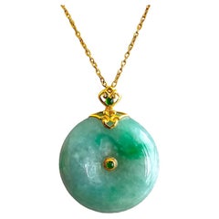 Emperors Round Burmese Green A-Jadeite 24mm Donut Pendant (with 18K Yellow Gold)