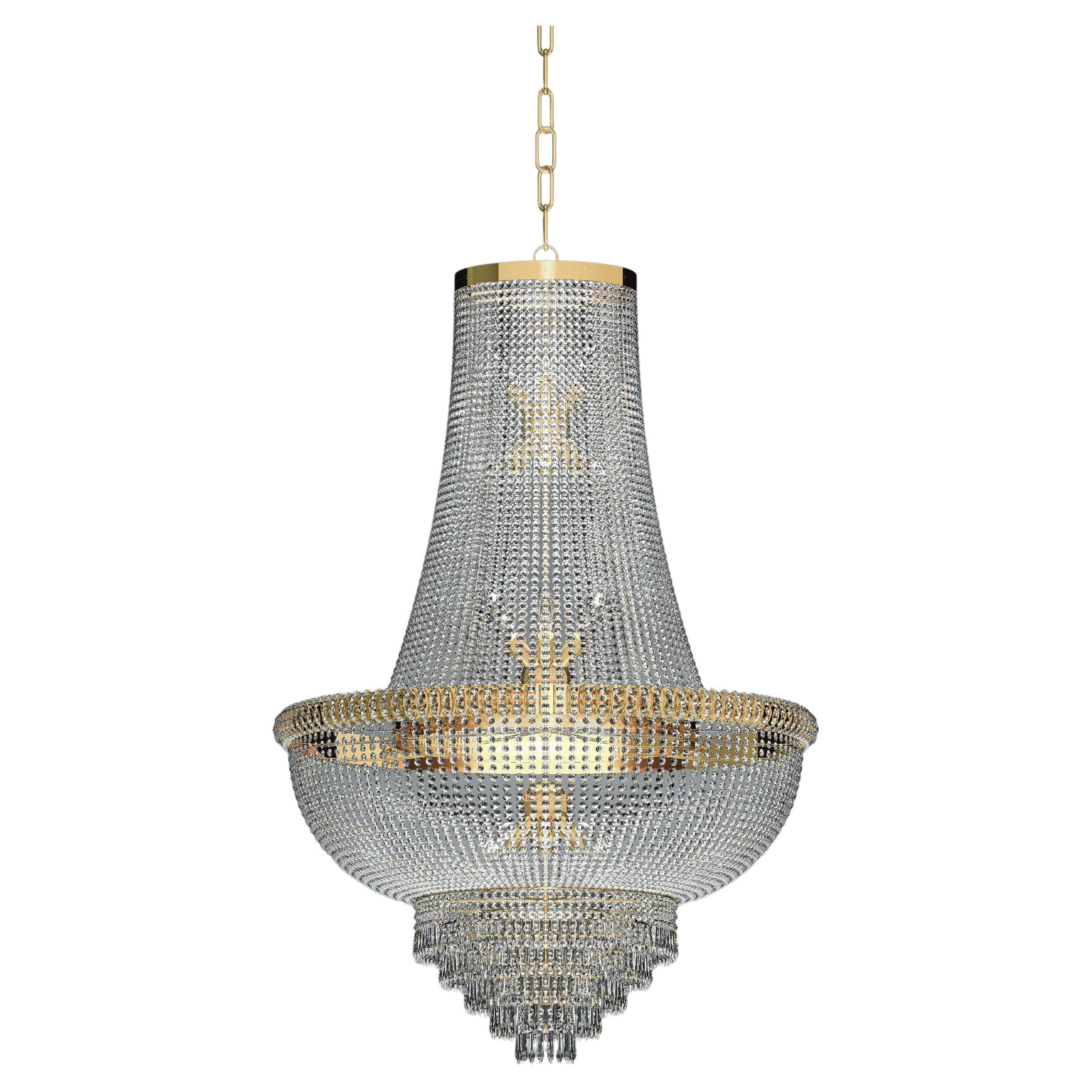 Empire 18 Lights Chandelier in Gold Plate and Full Cut Crystal by Aggiolight For Sale