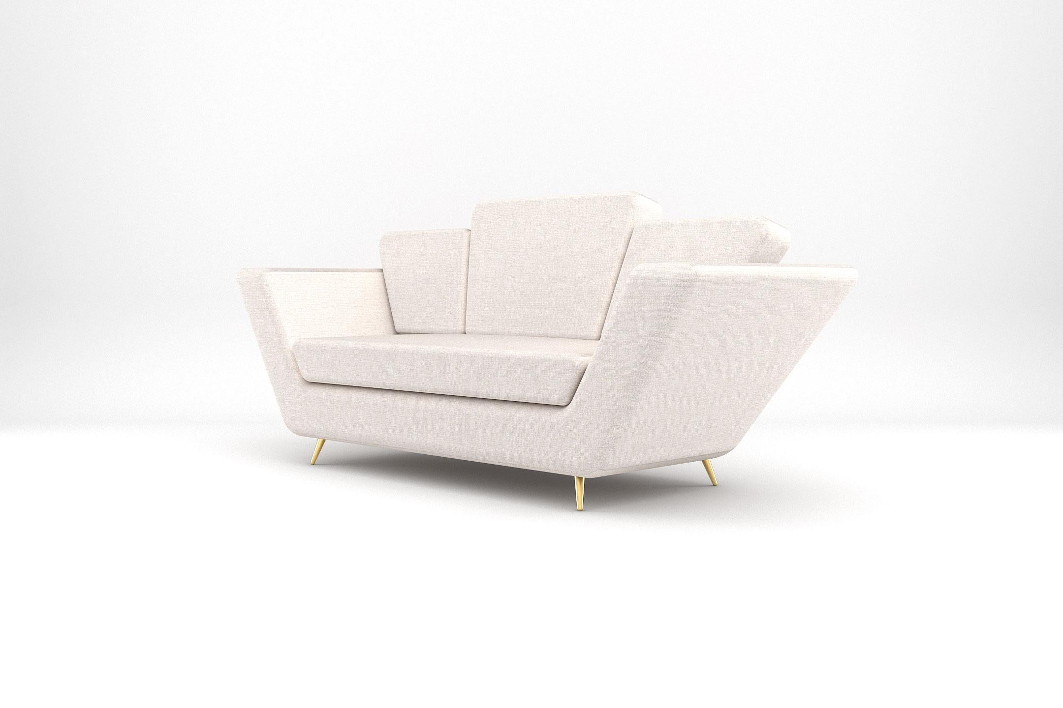 Empire 2er- und 3er-Sitz-Sofa – handgefertigte moderne Art-Déco-Sofa mit Messingbeinen im Zustand „Neu“ im Angebot in London, GB