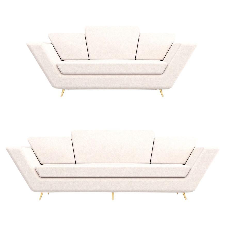 Empire 2 and 3 Seat Sofa - Handcrafted Modern Art Deco Sofas with Brass Legs