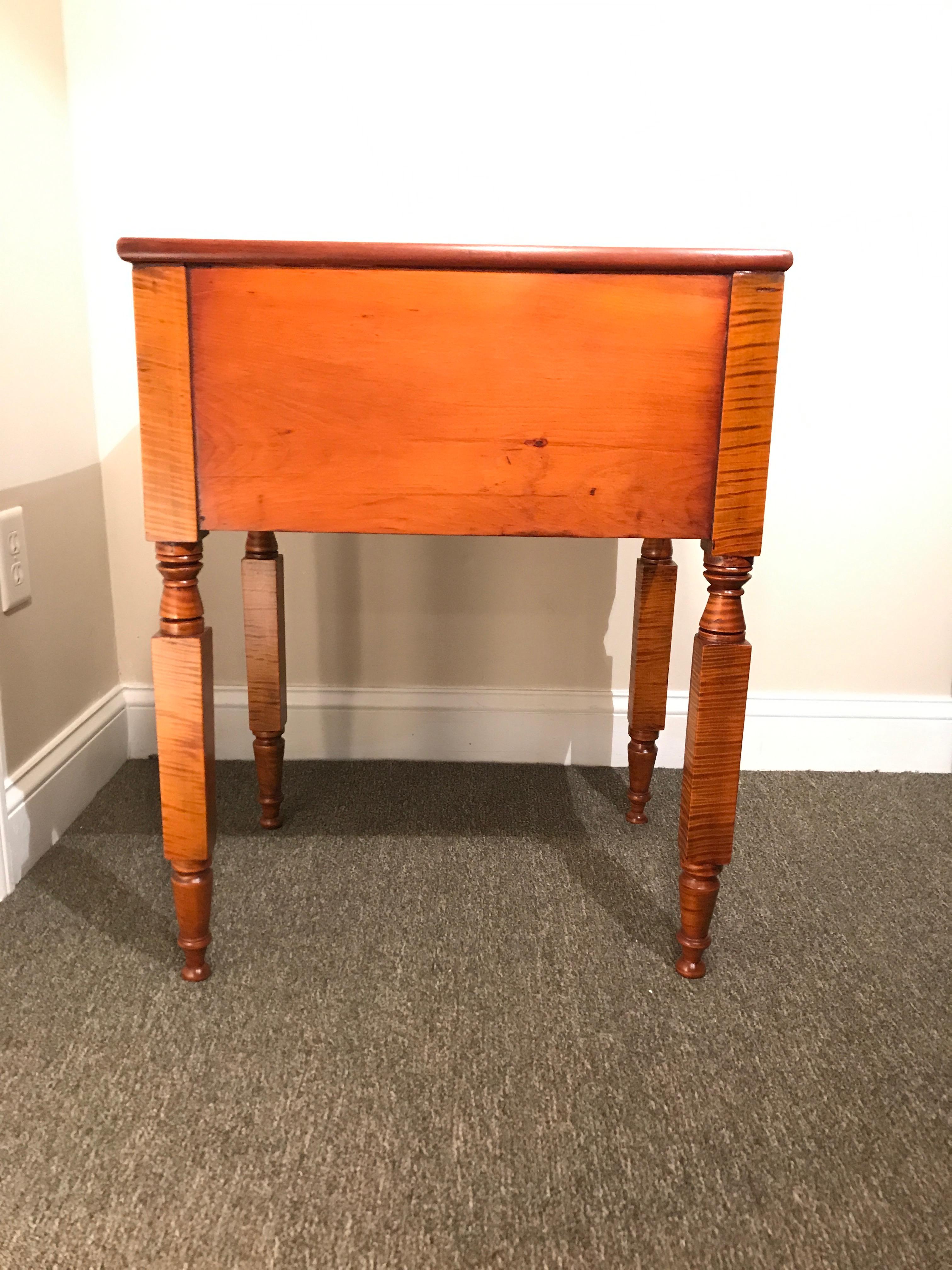 American Empire 2-Drawer Stand in Tiger Maple, Cherry and Flamed Mahogany, circa 1820