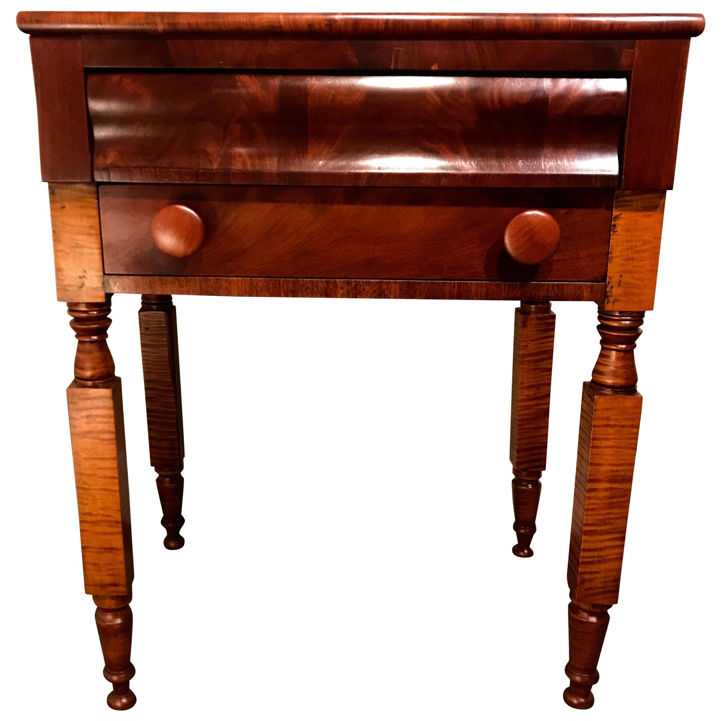 Empire 2-Drawer Stand in Tiger Maple, Cherry and Flamed Mahogany, circa 1820