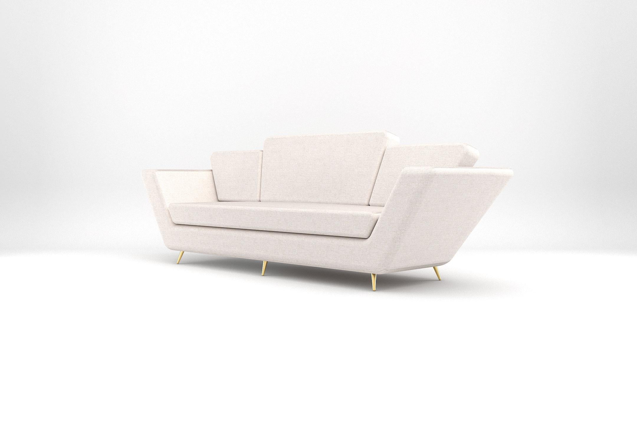 Empire 3-Sitz-Sofa – handgefertigtes modernes Sofa mit Messingbeinen (Art déco) im Angebot