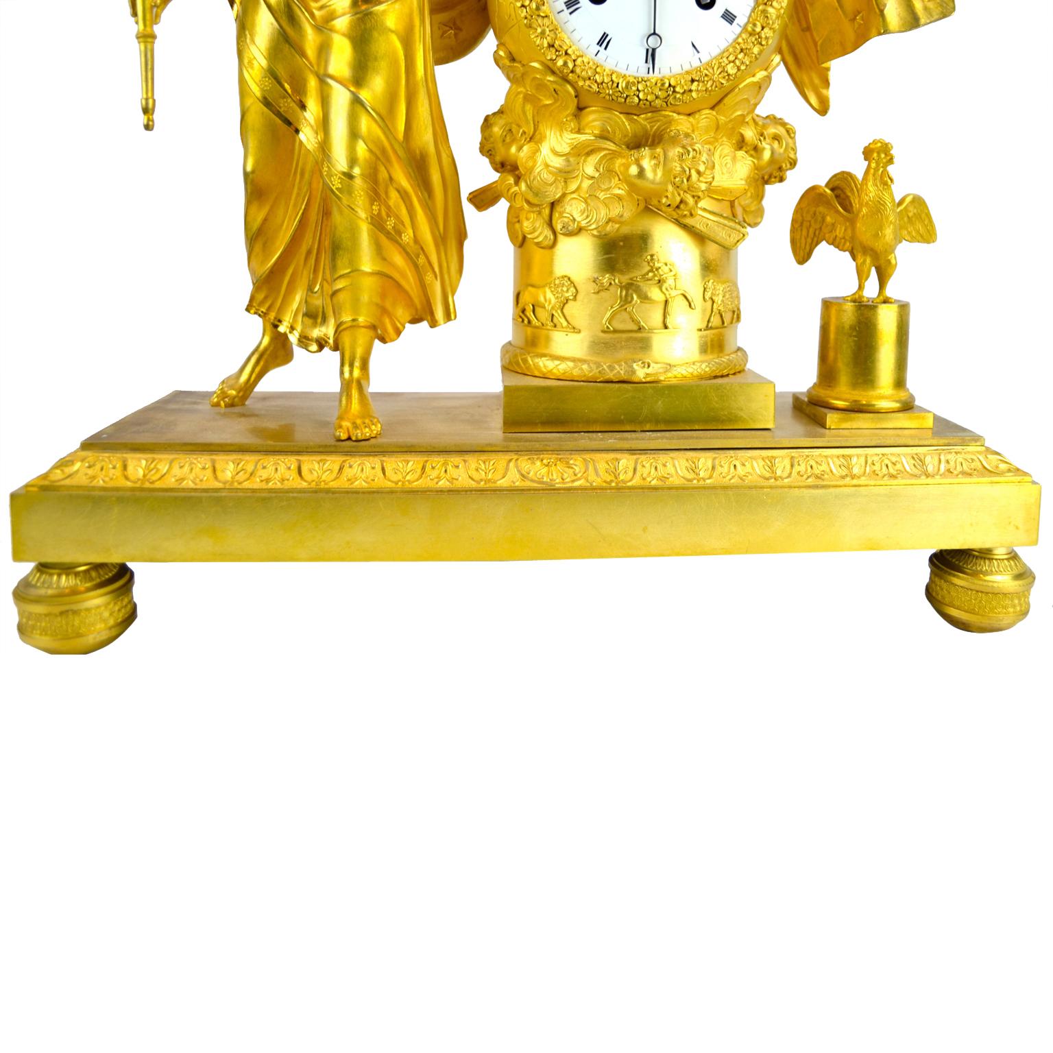   A French Empire Clock of the Roman Goddess Aurora Announcing a New Day In Good Condition For Sale In Vancouver, British Columbia