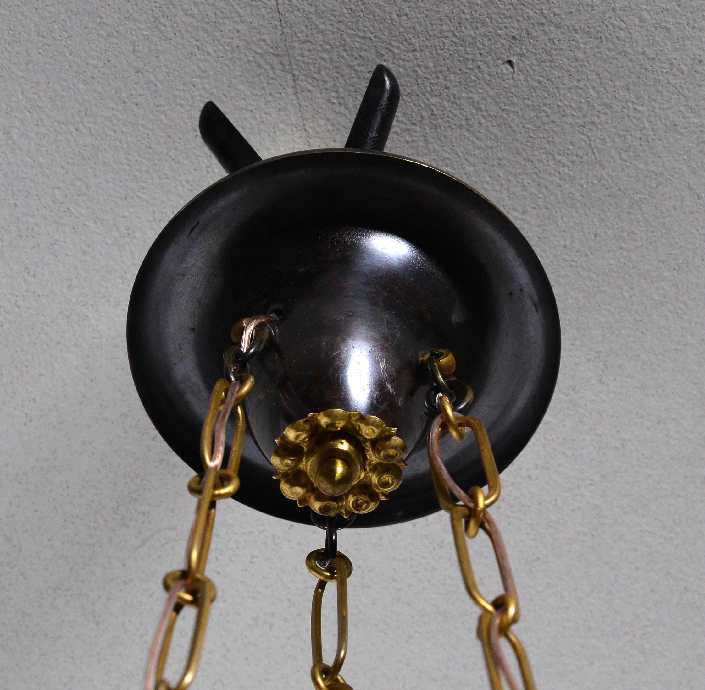 Antiker Empire-Kronleuchter aus vergoldeter Bronze und oxidierter 9er-Leuchte, frühes 20. Jahrhundert im Angebot 5