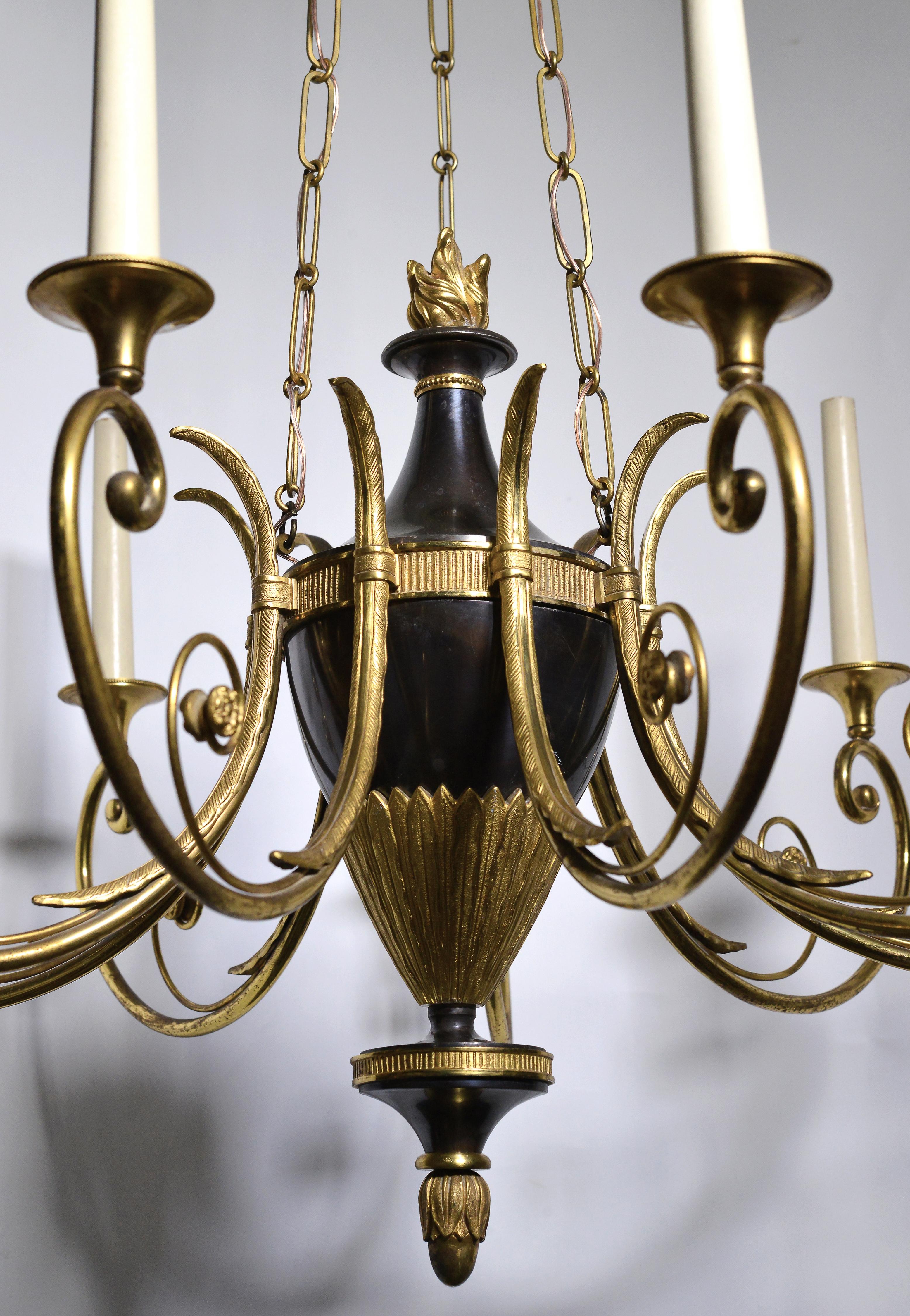 20th Century Empire Antique Chandelier Gilt Bronze and Oxidized 9 light early 20th century For Sale