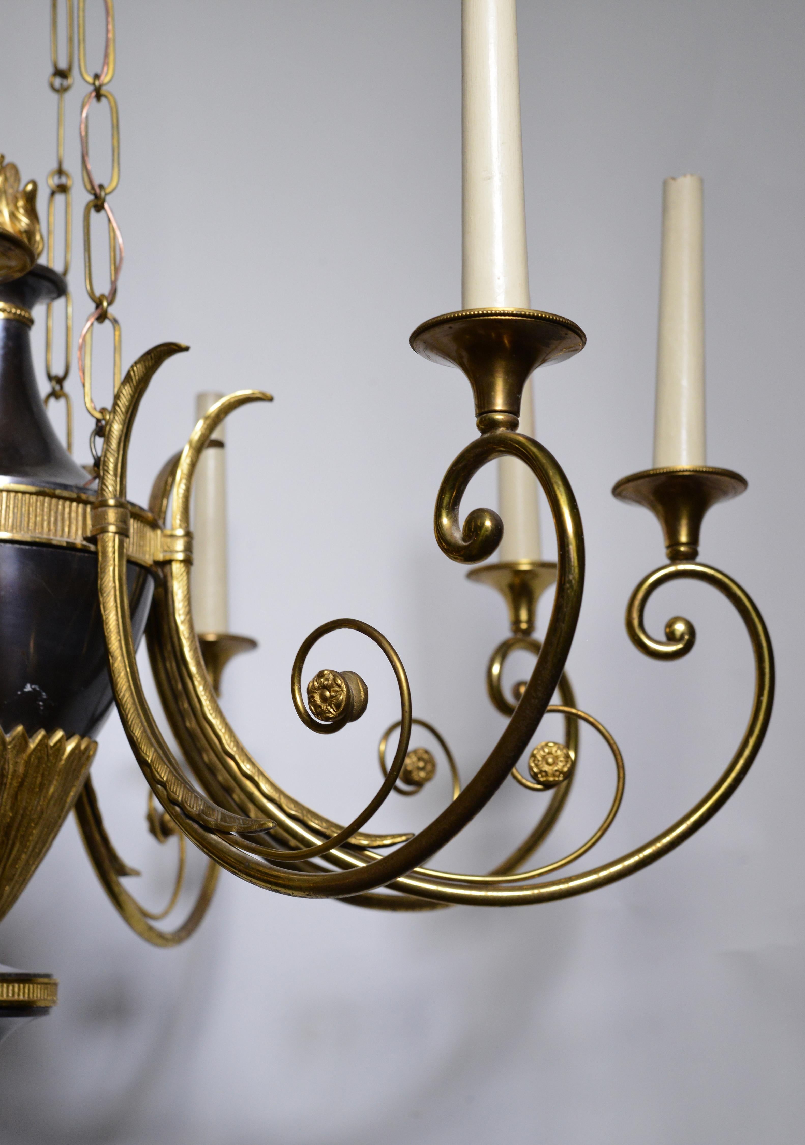 Empire Antique Chandelier Gilt Bronze and Oxidized 9 light early 20th century For Sale 1