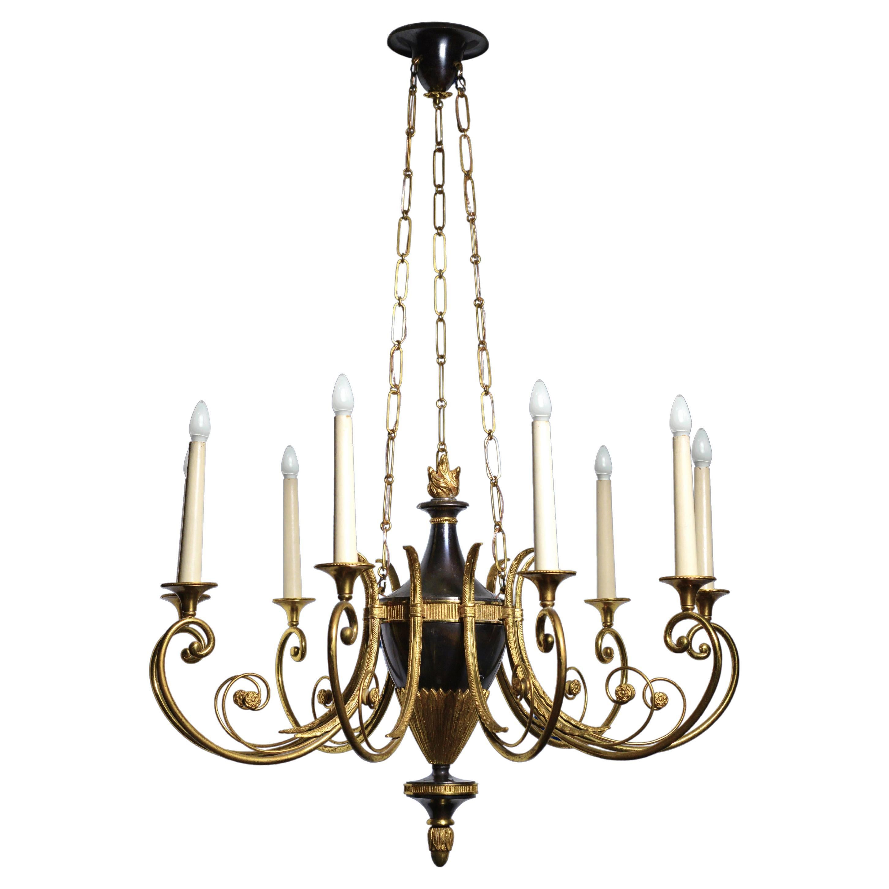 Empire Antique Chandelier Gilt Bronze and Oxidized 9 light early 20th century