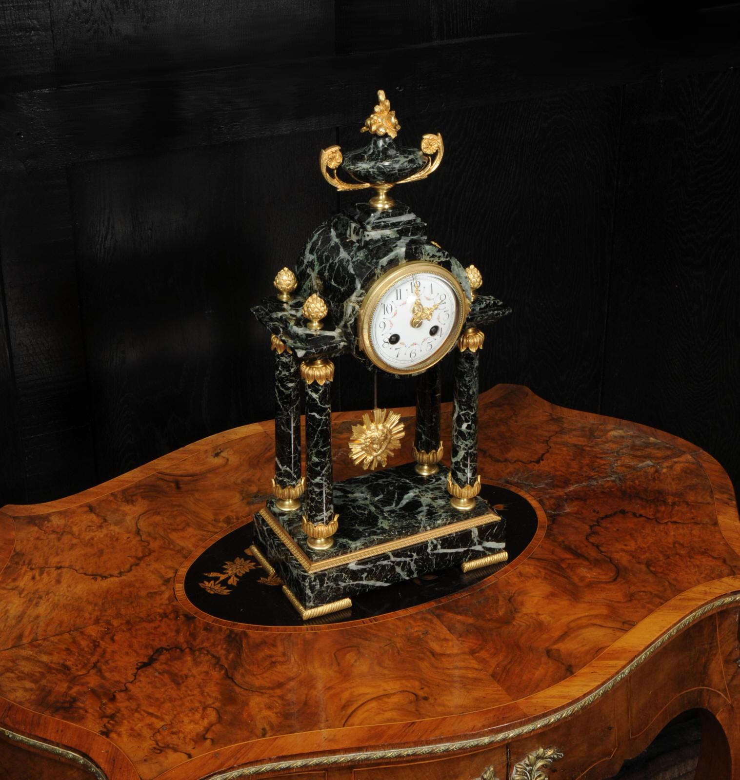 Empire Antique French Ormolu and Marble Portico Clock 6
