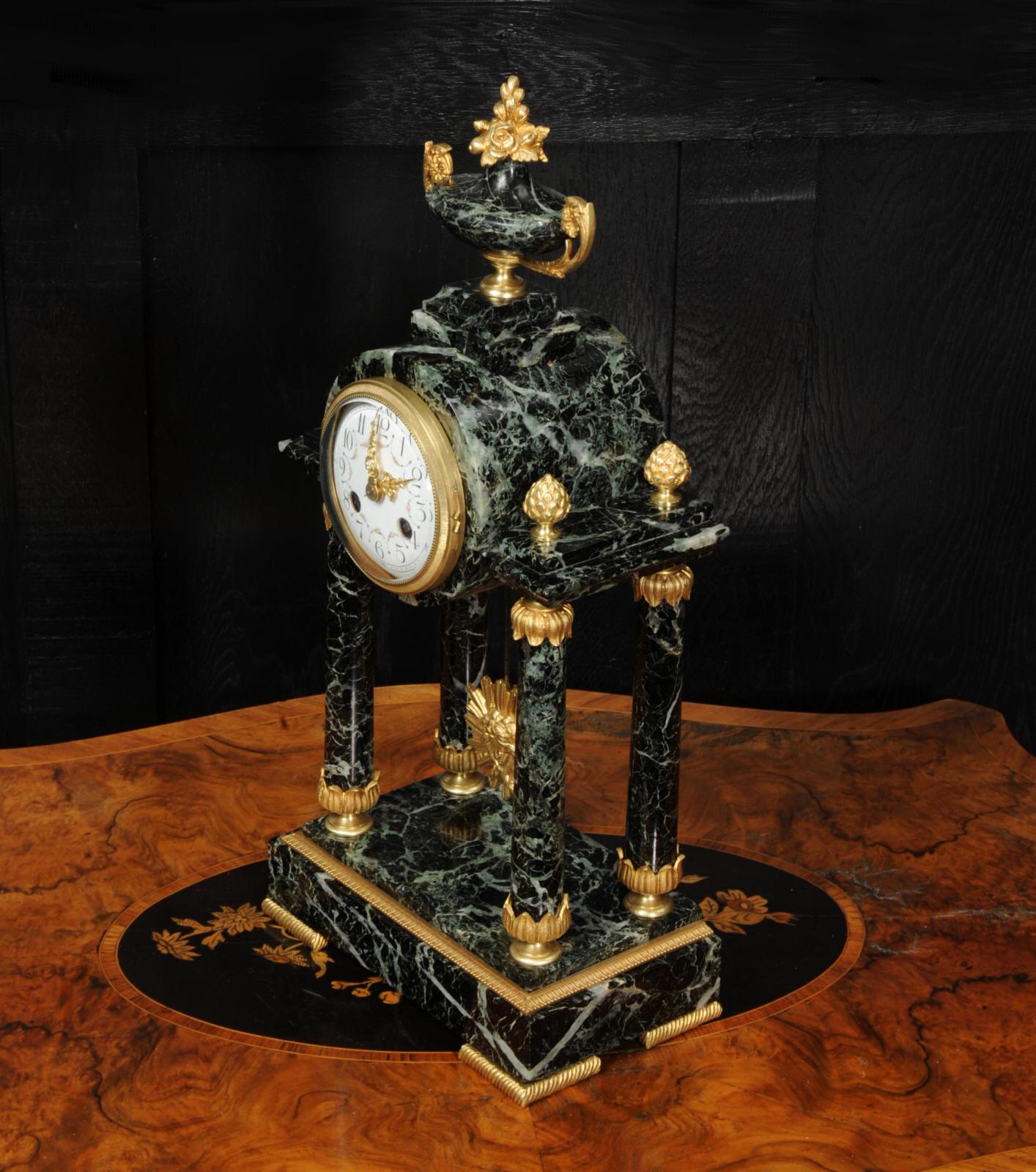 Empire Antique French Ormolu and Marble Portico Clock 7