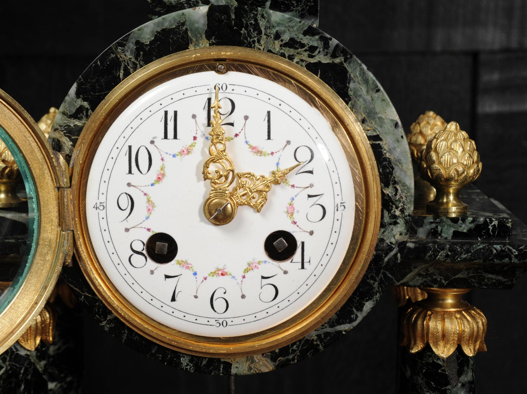 Empire Antique French Ormolu and Marble Portico Clock 8