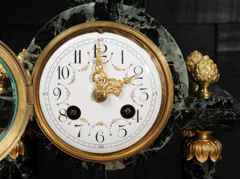 Empire Antique French Ormolu and Marble Portico Clock For Sale 8