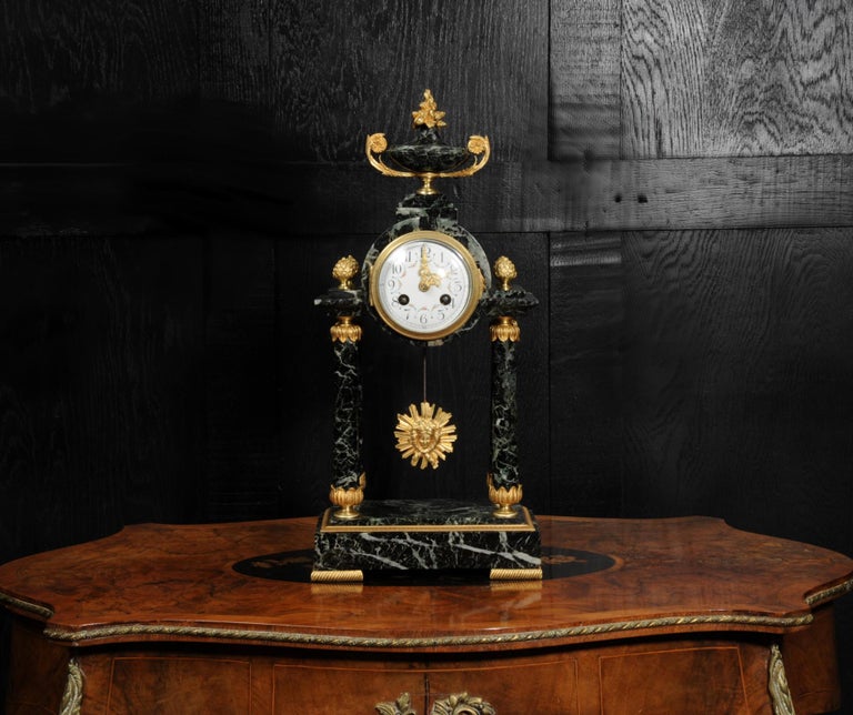 Empire Antique French Ormolu and Marble Portico Clock In Good Condition For Sale In Belper, Derbyshire