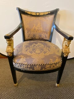 Empire Arm / Bergère / Chaise de bureau. Ebène & Bois doré finement rembourré