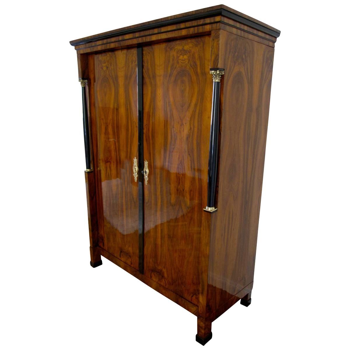 Empire Armoire, Walnut Veneer, Brass, Austria/Vienna circa 1815