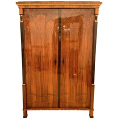 Antique Empire Armoire, Walnut Veneer, Karyatides, Austria/Vienna, circa 1810-1815