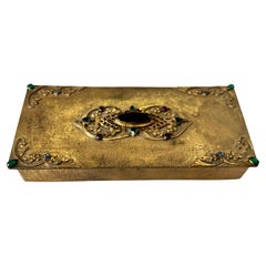 Empire Art Gold Box with Jeweled Decorative hinged Lid Ca 1920