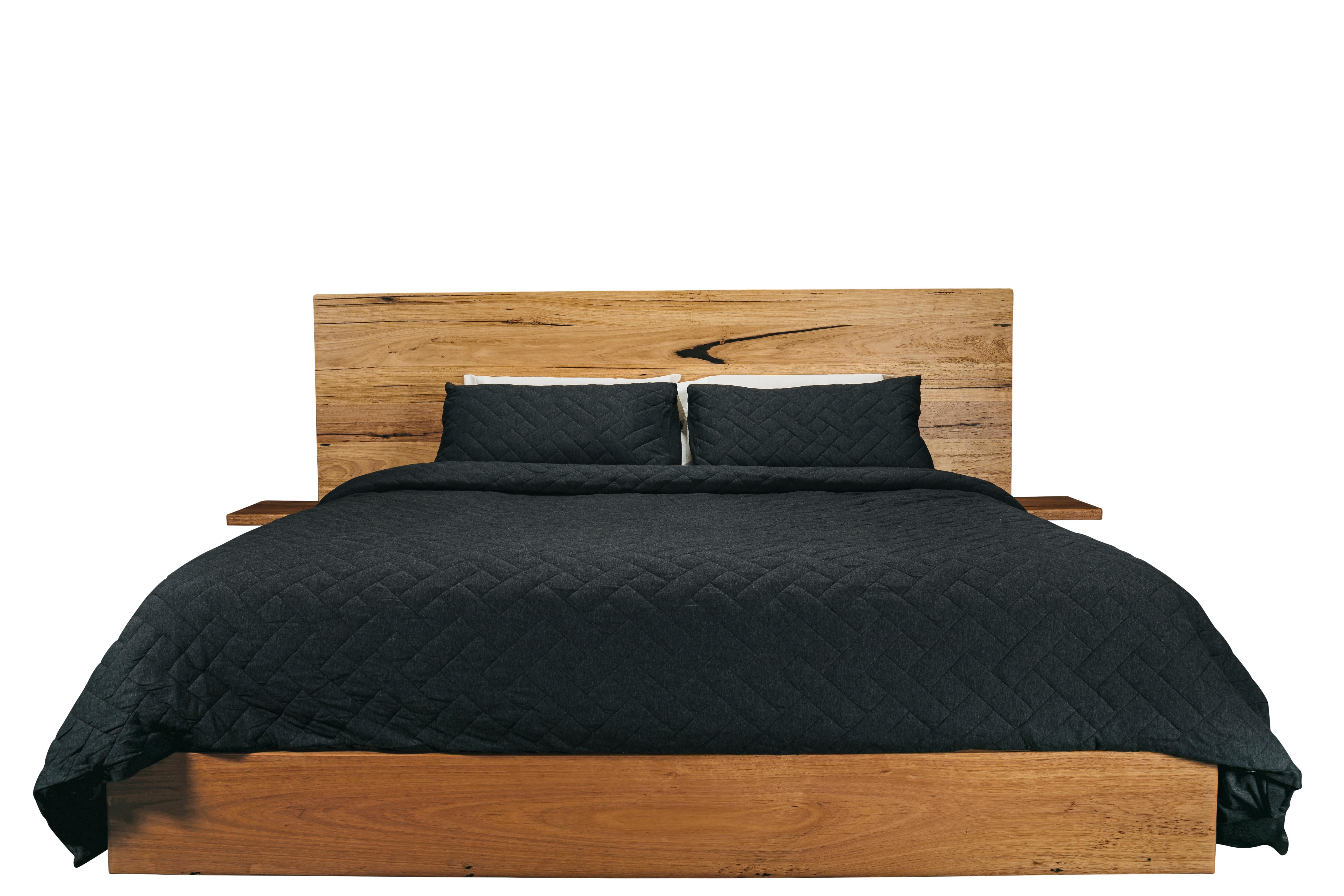 A statement piece in any bedroom. Featuring built-in floating bedside tables, a solid bedhead, routed side grooves and solid mattress base for superior strength and durability, it’s as functional as it is beautiful.

Available in king-queen-double &